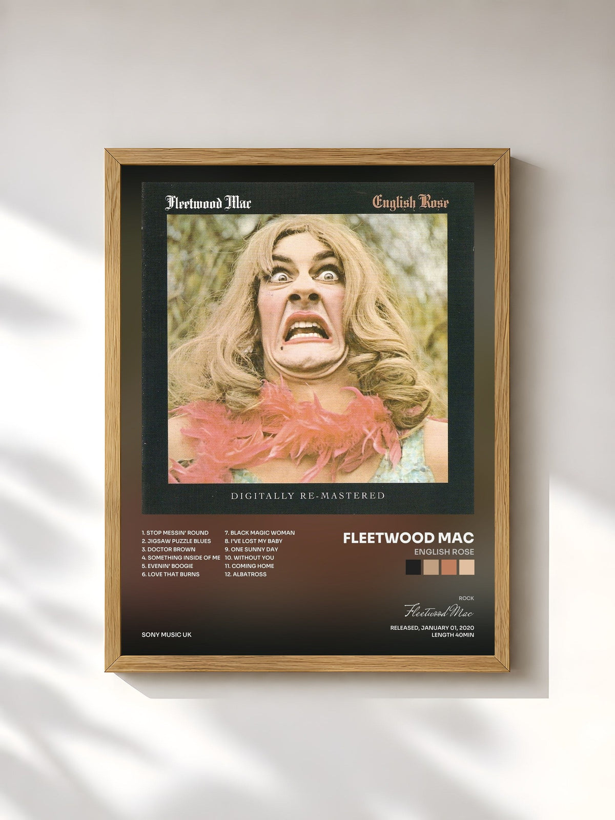 #bois Tableau de l'album English Rose de Fleetwood Mac, cadre en bois brut, imprimé et encadré en France