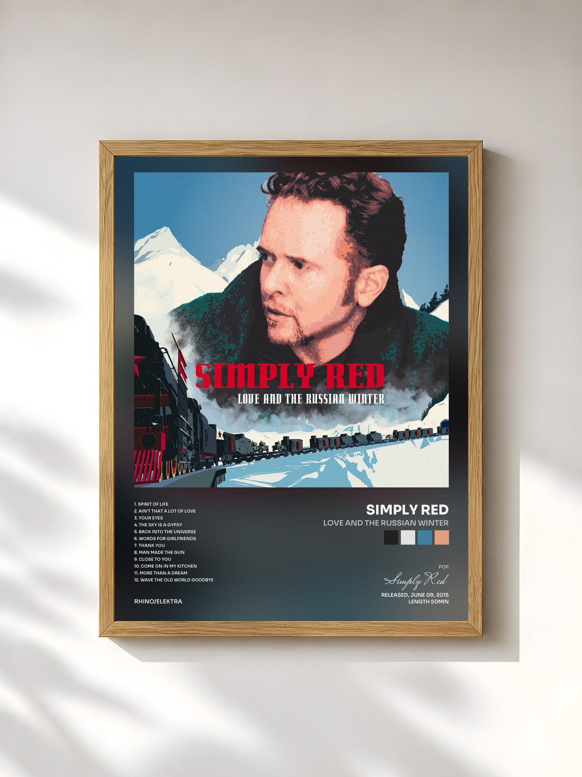 #bois Tableau de l'album Love and the Russian Winter de Simply Red, cadre en bois brut, imprimé et encadré en France