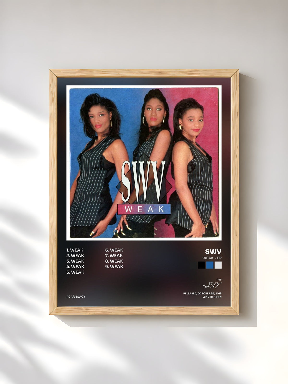 #bois Tableau de l'album Weak - EP de SWV, cadre en bois brut, imprimé et encadré en France