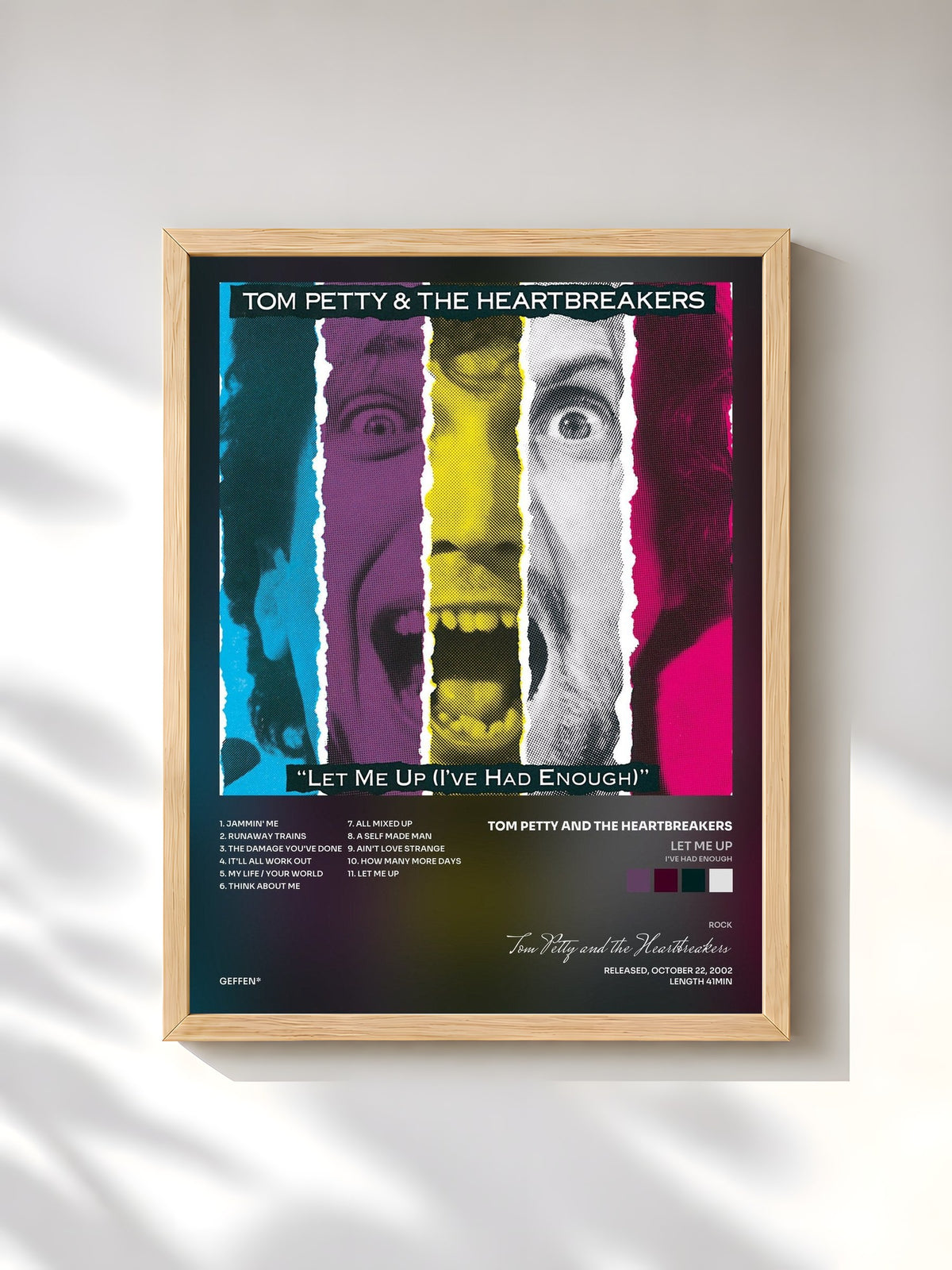 #bois Tableau de l'album Let Me Up (I've Had Enough) de Tom Petty and the Heartbreakers, cadre en bois brut, imprimé et encadré en France
