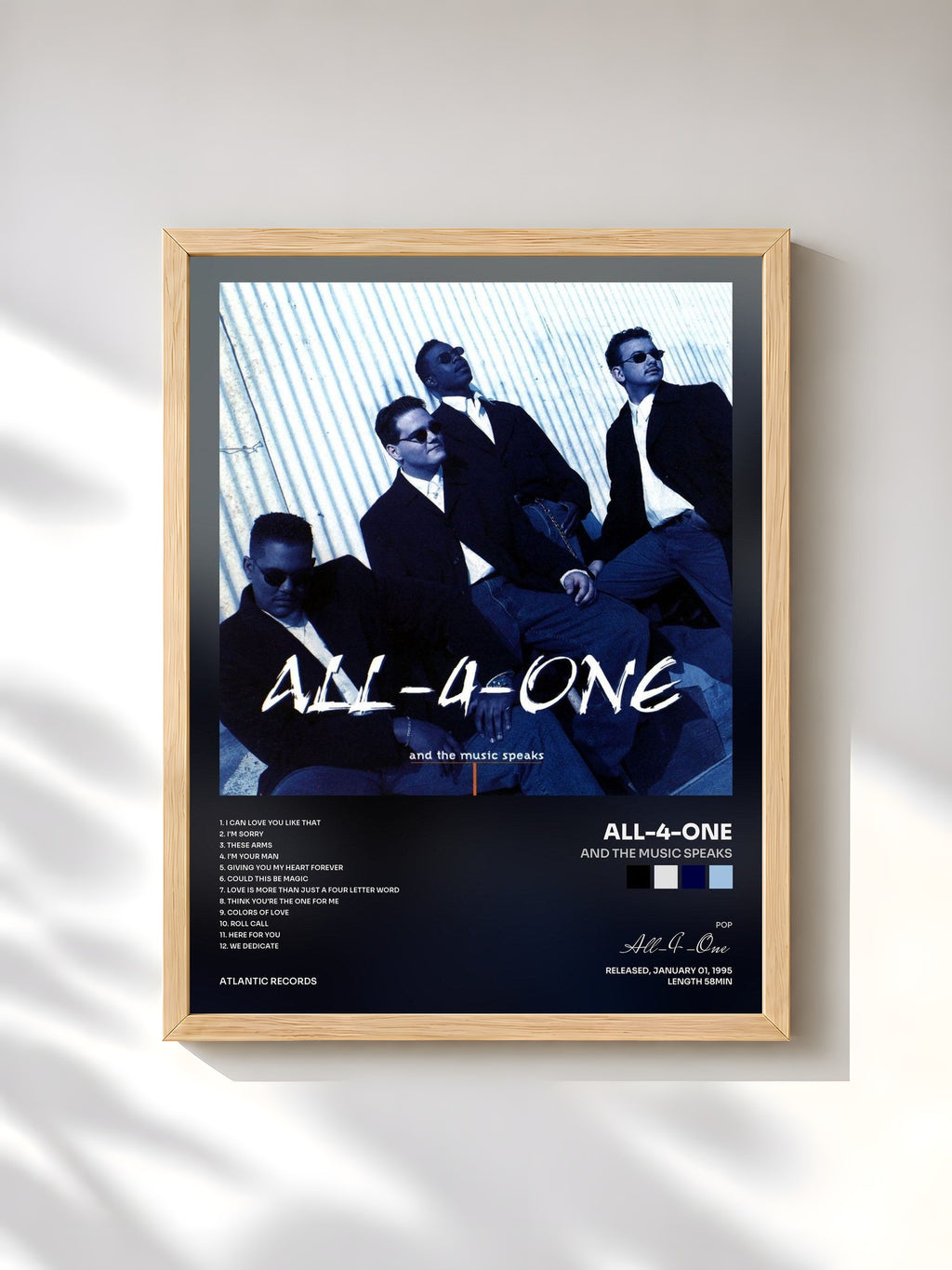#bois Tableau de l'album And the Music Speaks de All-4-One, cadre en bois brut, imprimé et encadré en France