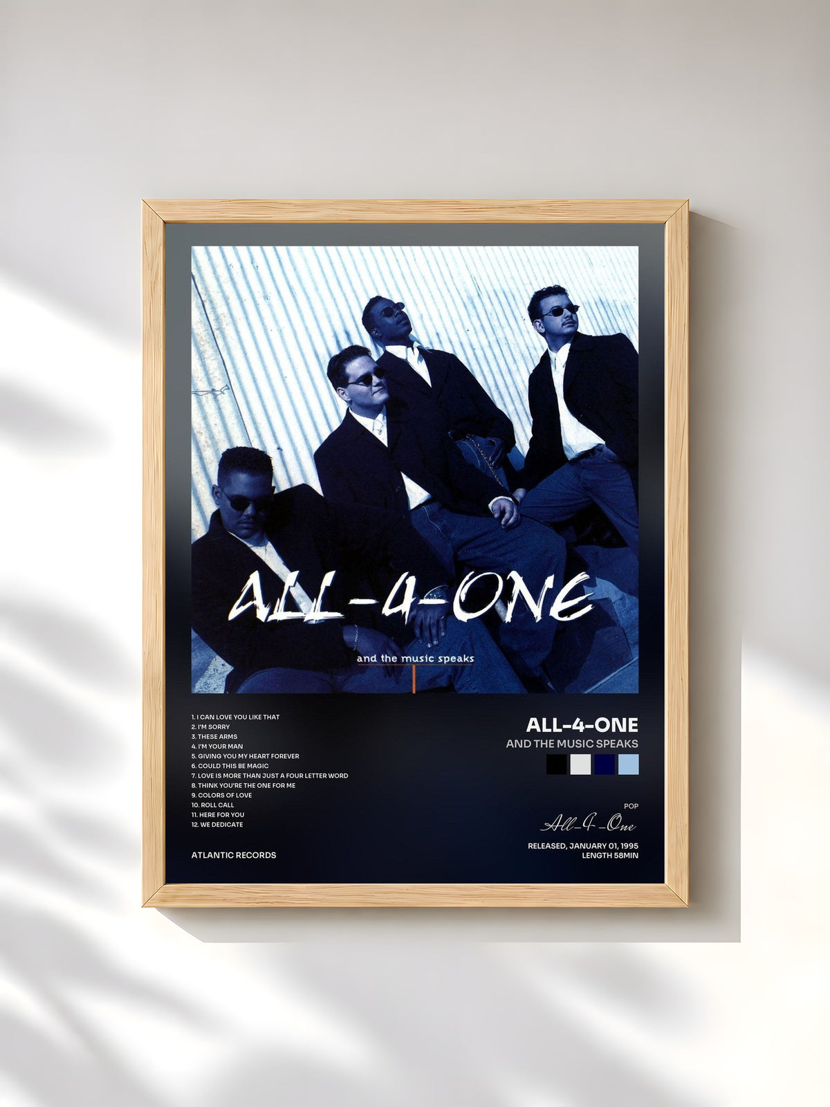 #bois Tableau de l'album And the Music Speaks de All-4-One, cadre en bois brut, imprimé et encadré en France