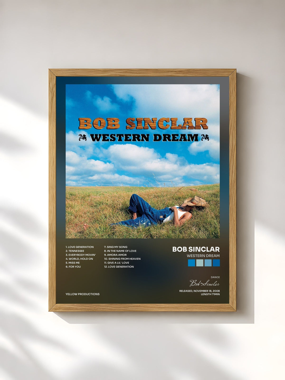 #bois Tableau de l'album Western Dream de Bob Sinclar, cadre en bois brut, imprimé et encadré en France