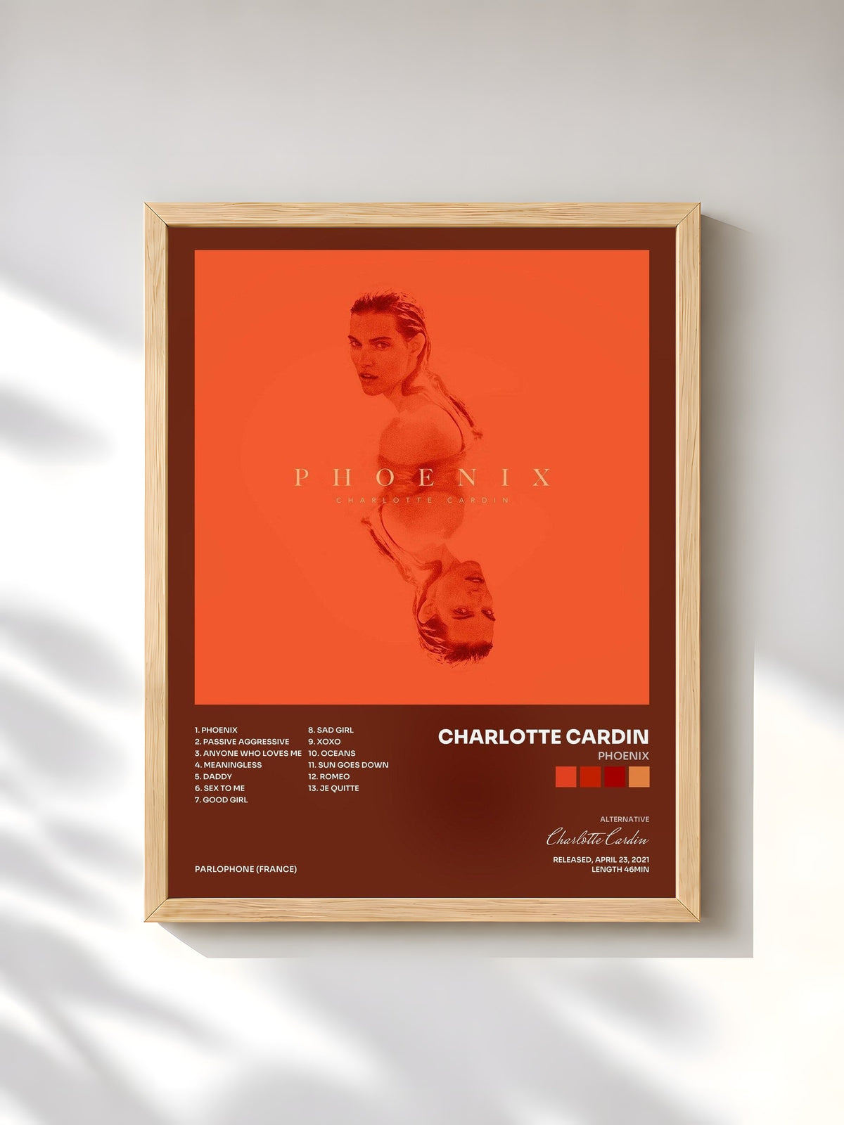 #bois Tableau de l'album Phoenix de Charlotte Cardin, cadre en bois brut, imprimé et encadré en France