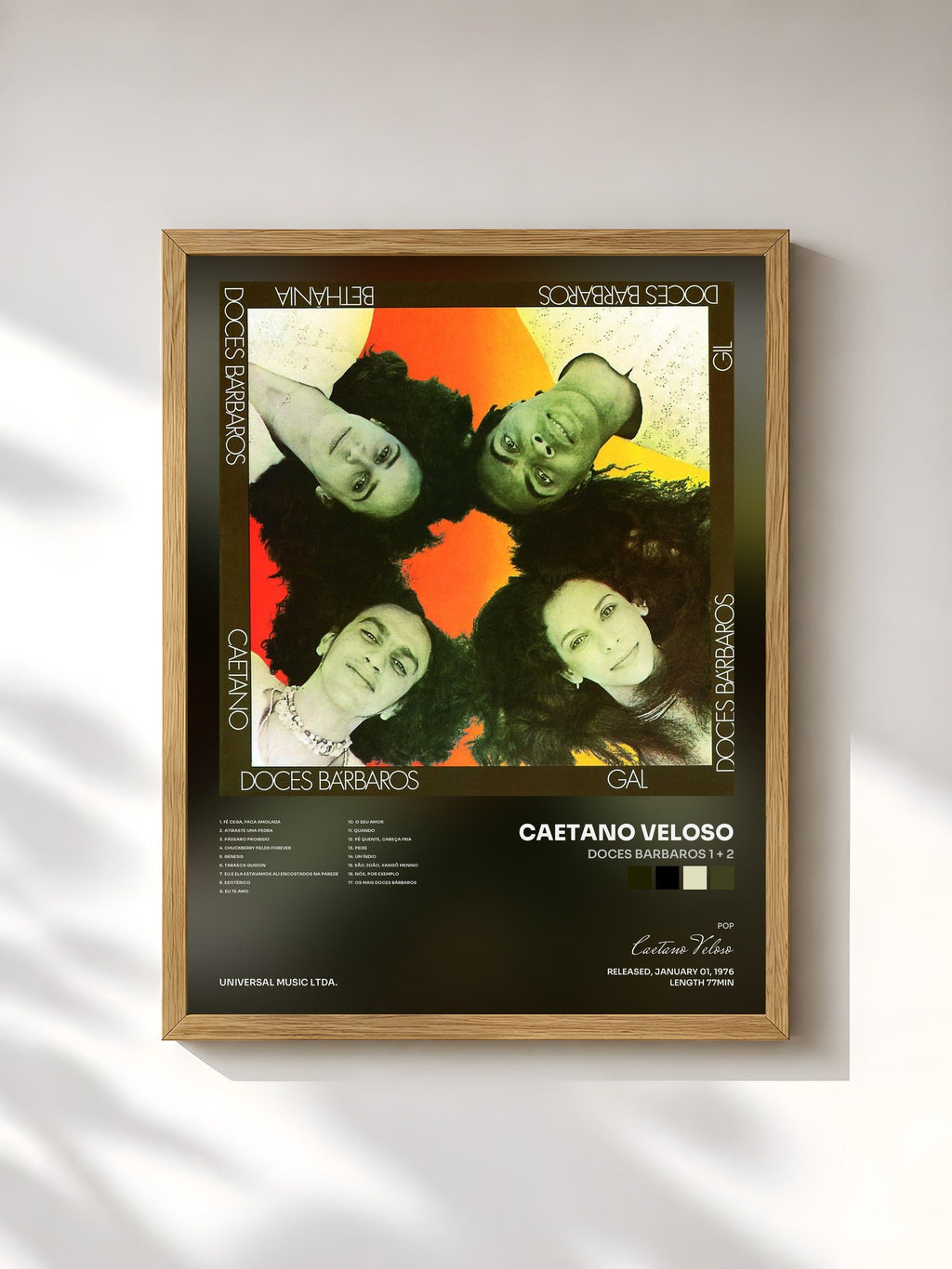#bois Tableau de l'album Doces Barbaros 1 + 2 de Caetano Veloso, cadre en bois brut, imprimé et encadré en France