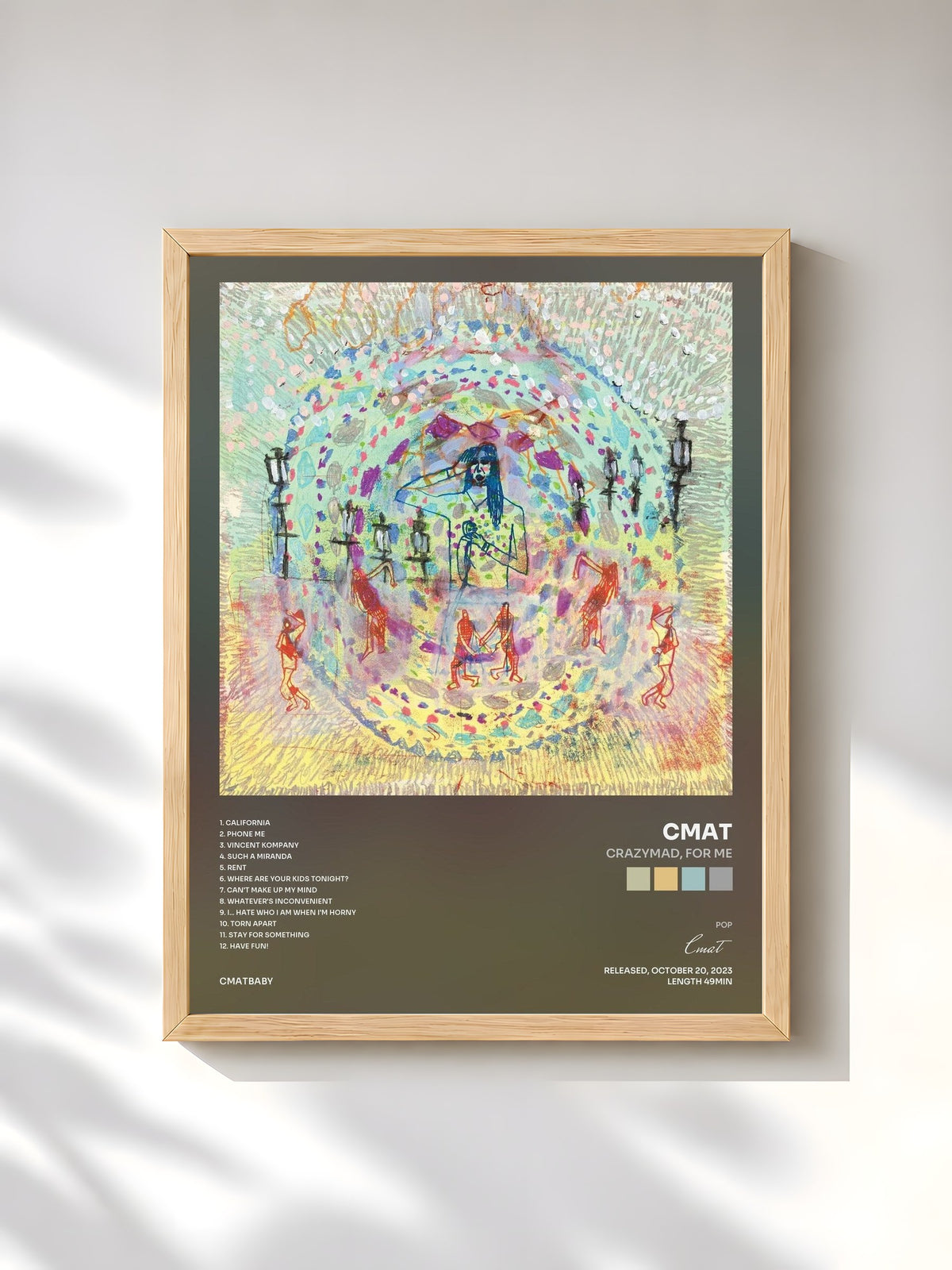 #bois Tableau de l'album Crazymad, For Me de Cmat, cadre en bois brut, imprimé et encadré en France