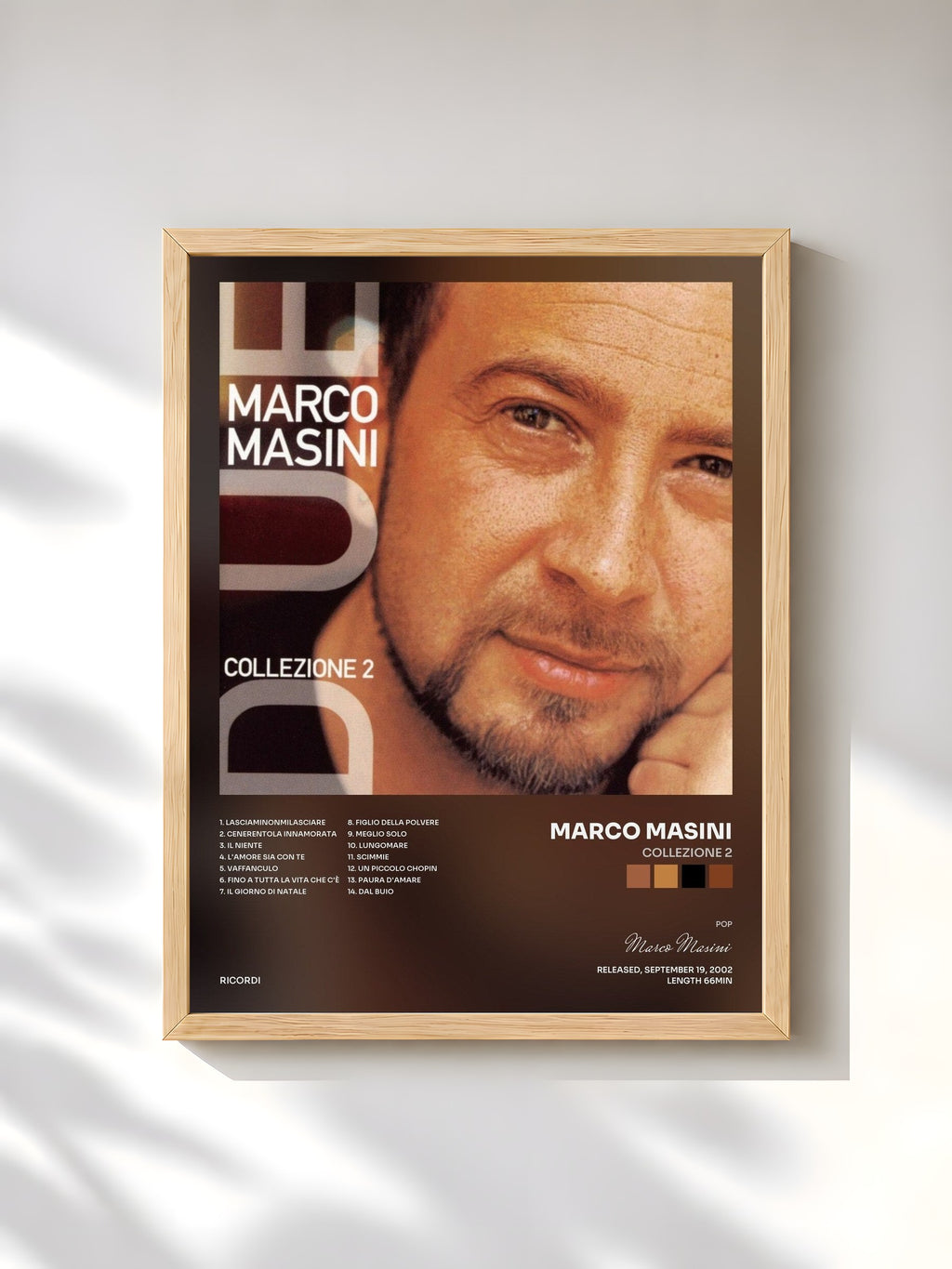 #bois Tableau de l'album Collezione 2 de Marco Masini, cadre en bois brut, imprimé et encadré en France