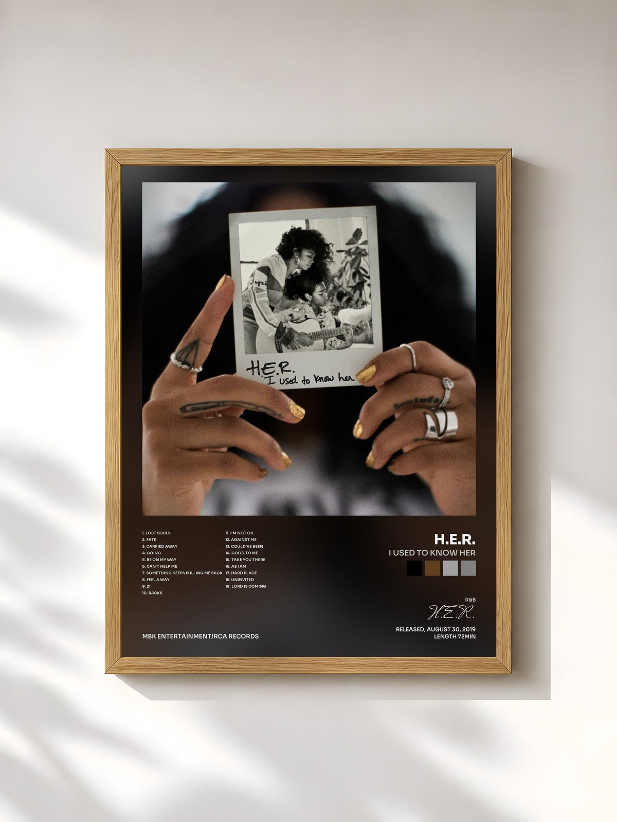 #bois Tableau de l'album I Used To Know Her de H.E.R., cadre en bois brut, imprimé et encadré en France