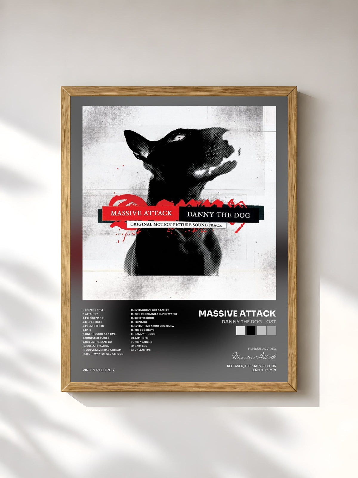 #bois Tableau de l'album Danny The Dog - OST de Massive Attack, cadre en bois brut, imprimé et encadré en France