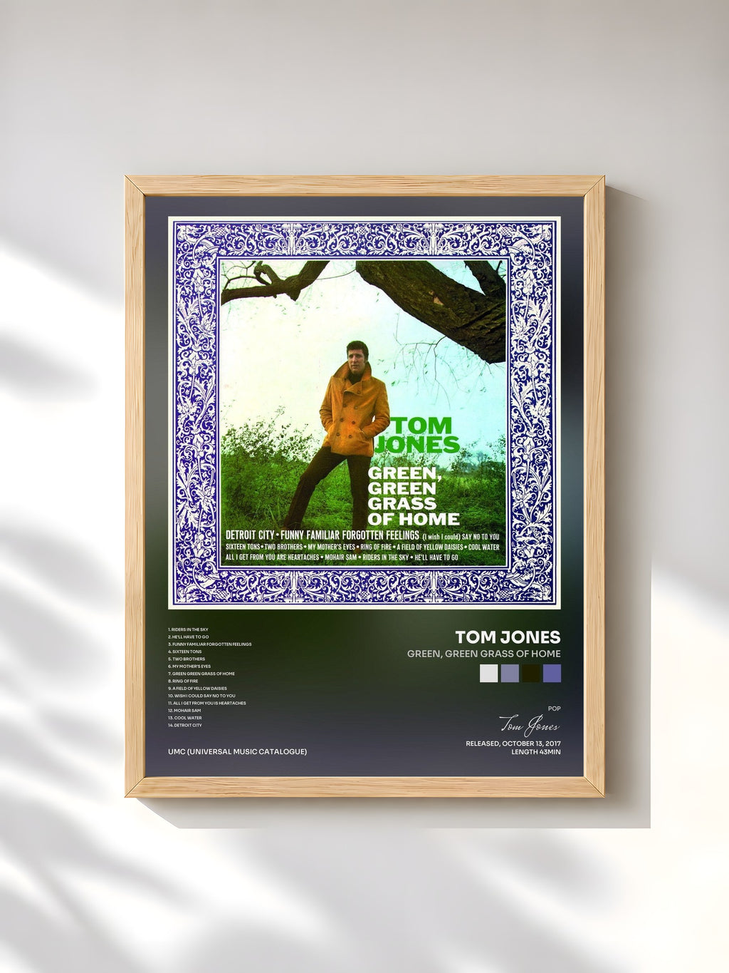 #bois Tableau de l'album Green, Green Grass Of Home de Tom Jones, cadre en bois brut, imprimé et encadré en France