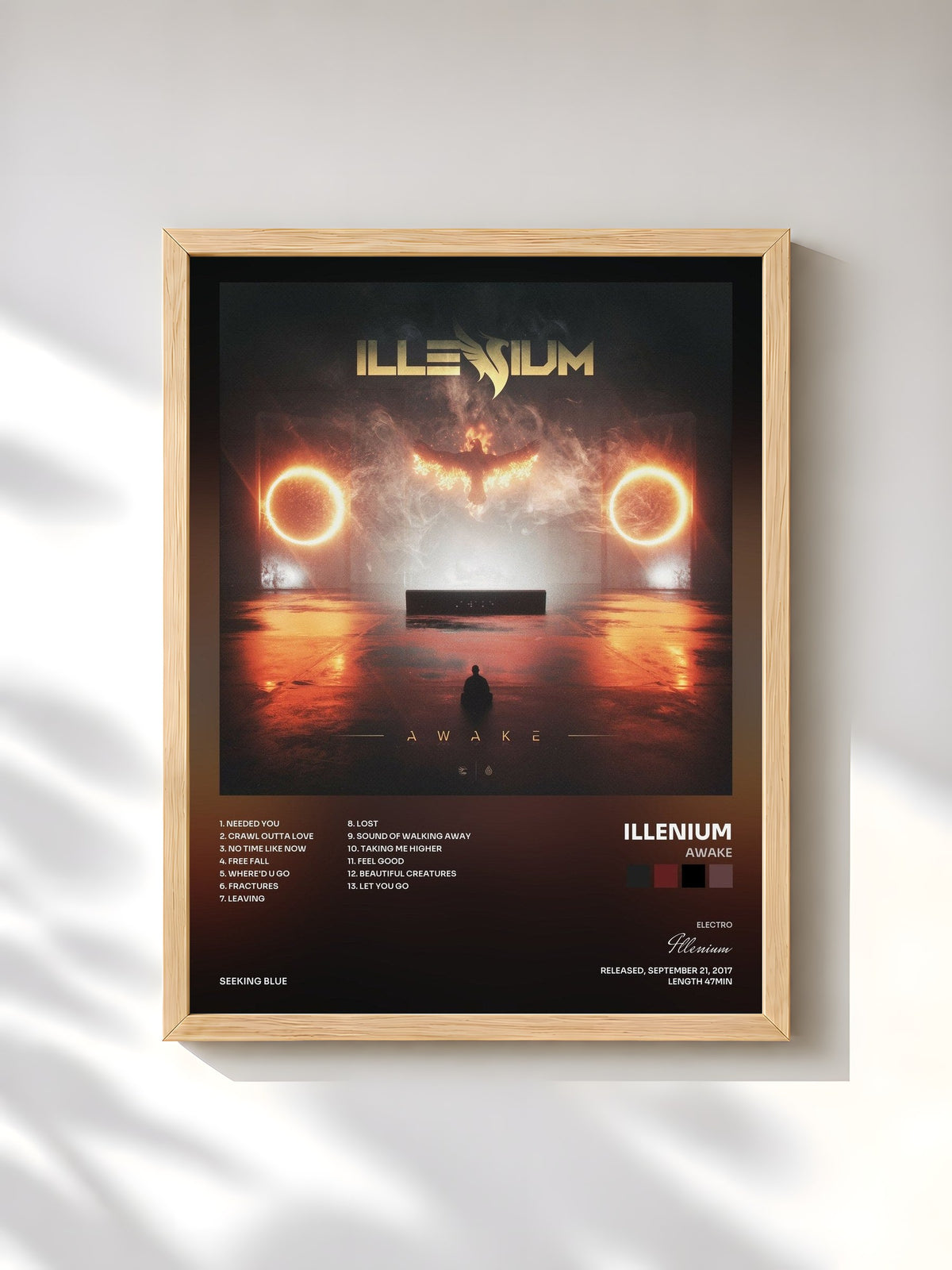 #bois Tableau de l'album Awake de Illenium, cadre en bois brut, imprimé et encadré en France