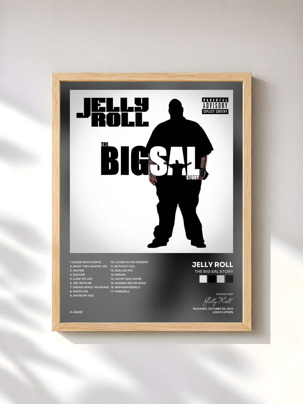 #bois Tableau de l'album The Big Sal Story de Jelly Roll, cadre en bois brut, imprimé et encadré en France