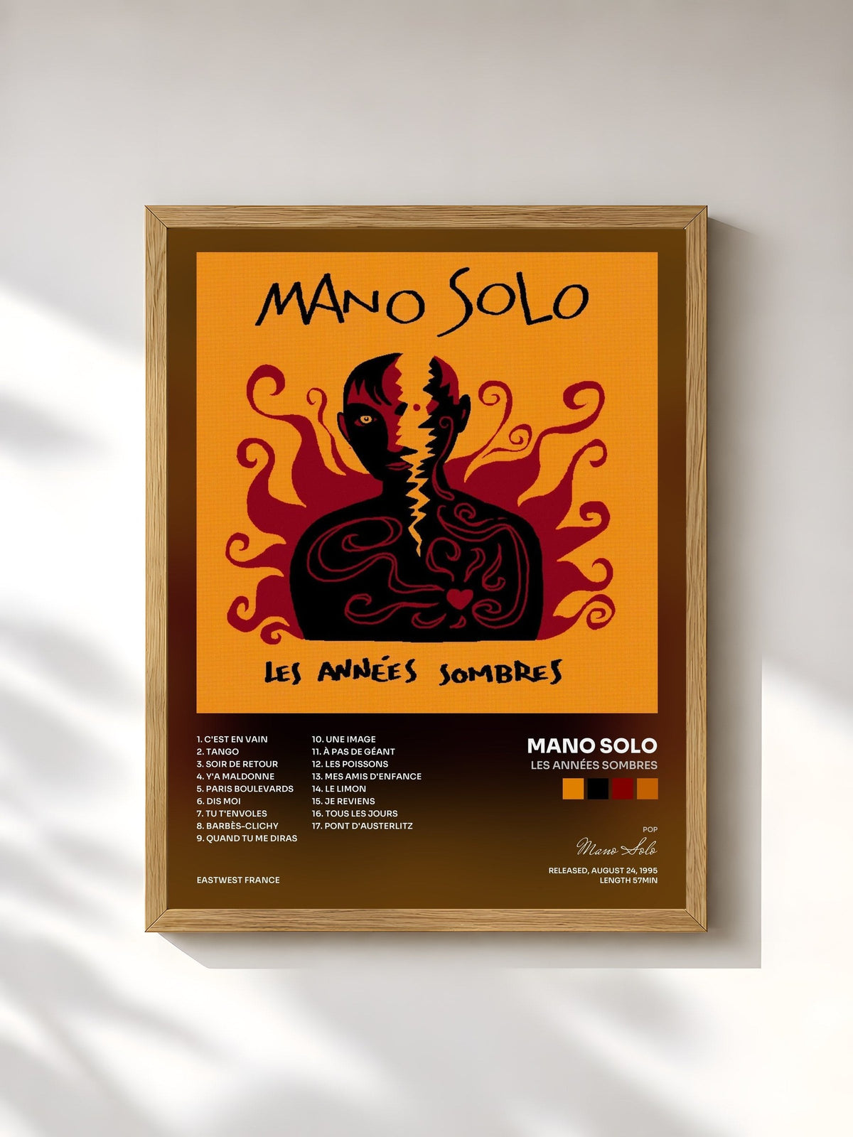 #bois Tableau de l'album les Années Sombres de Mano Solo, cadre en bois brut, imprimé et encadré en France