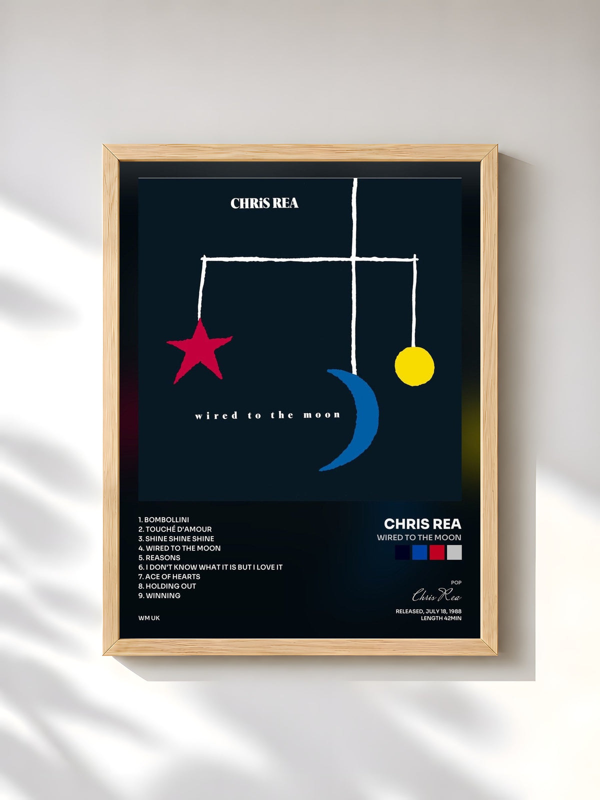 #bois Tableau de l'album Wired to the Moon de Chris Rea, cadre en bois brut, imprimé et encadré en France