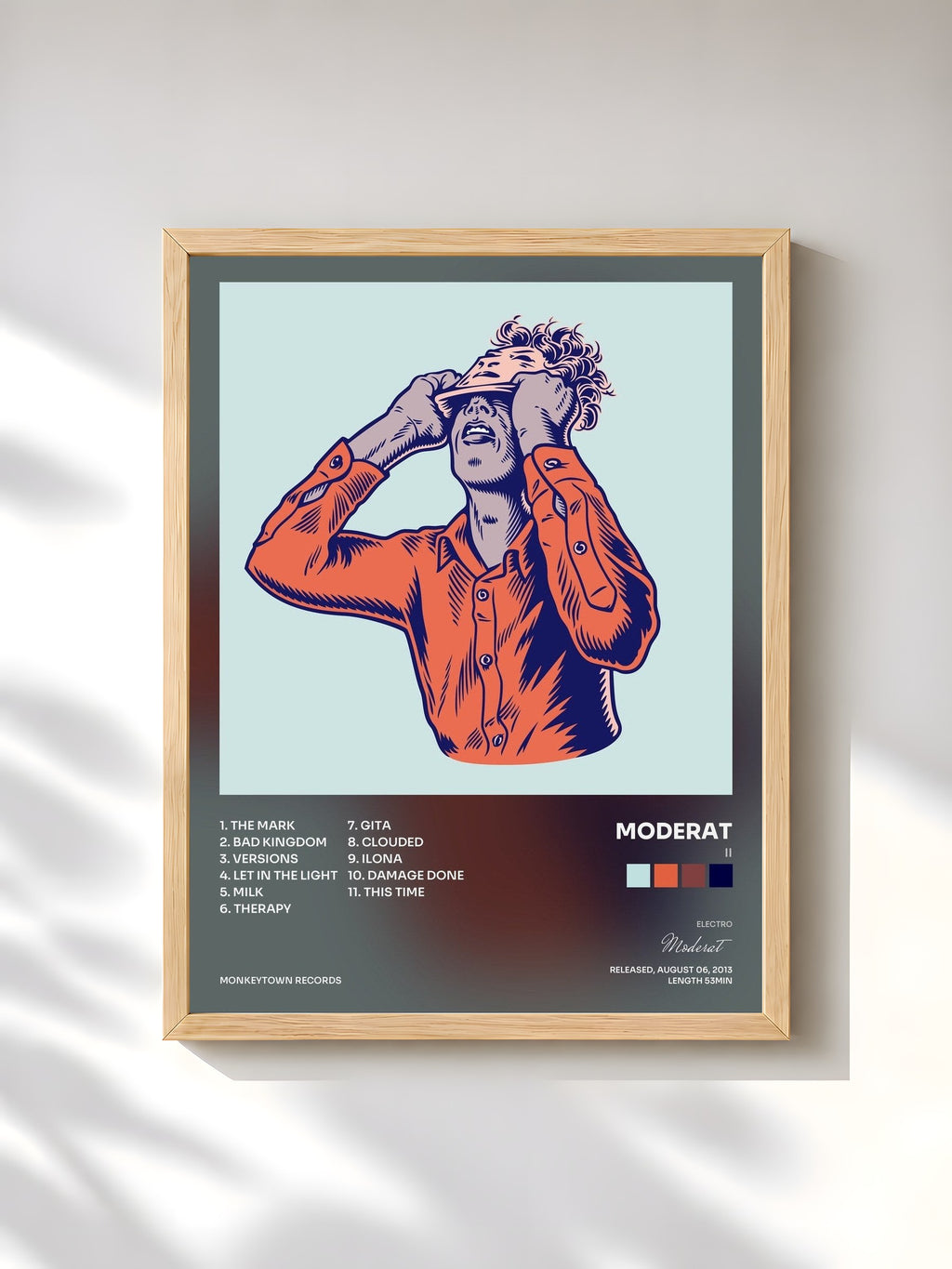 #bois Tableau de l'album II de Moderat, cadre en bois brut, imprimé et encadré en France