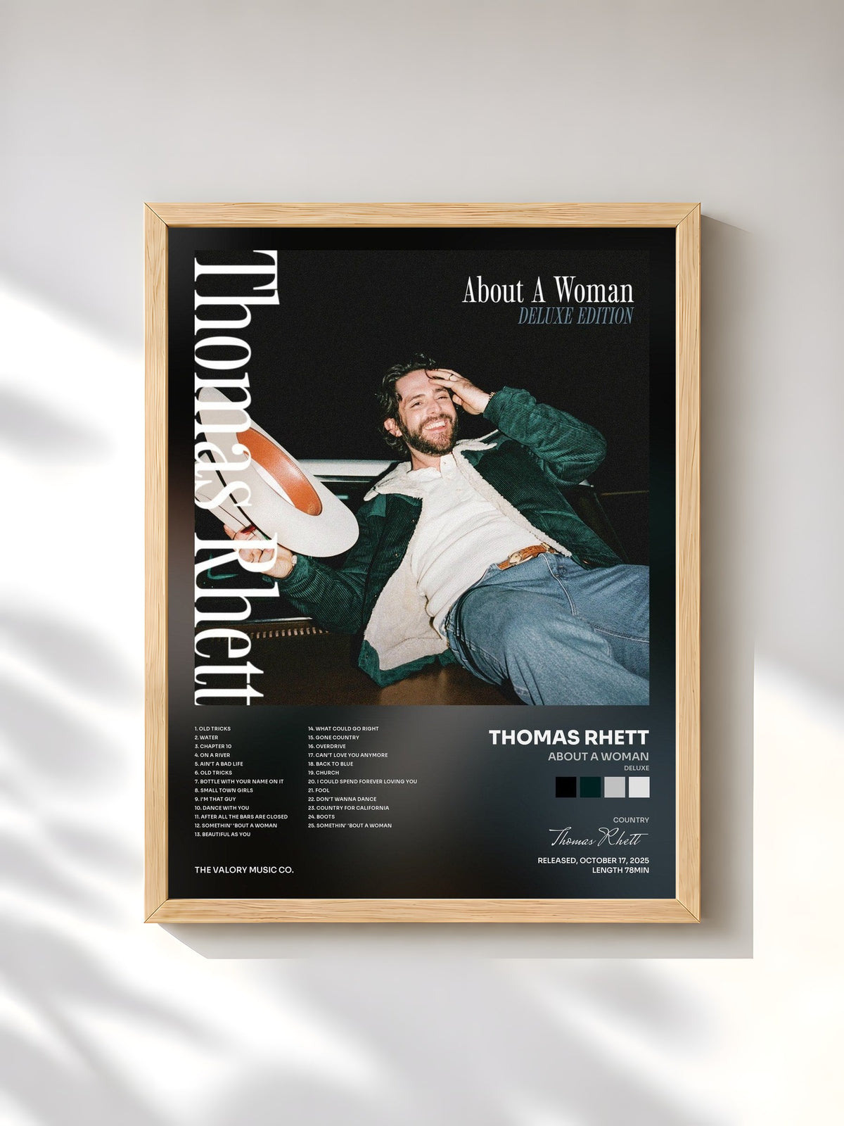 #bois Tableau de l'album About A Woman (Deluxe) de Thomas Rhett, cadre en bois brut, imprimé et encadré en France