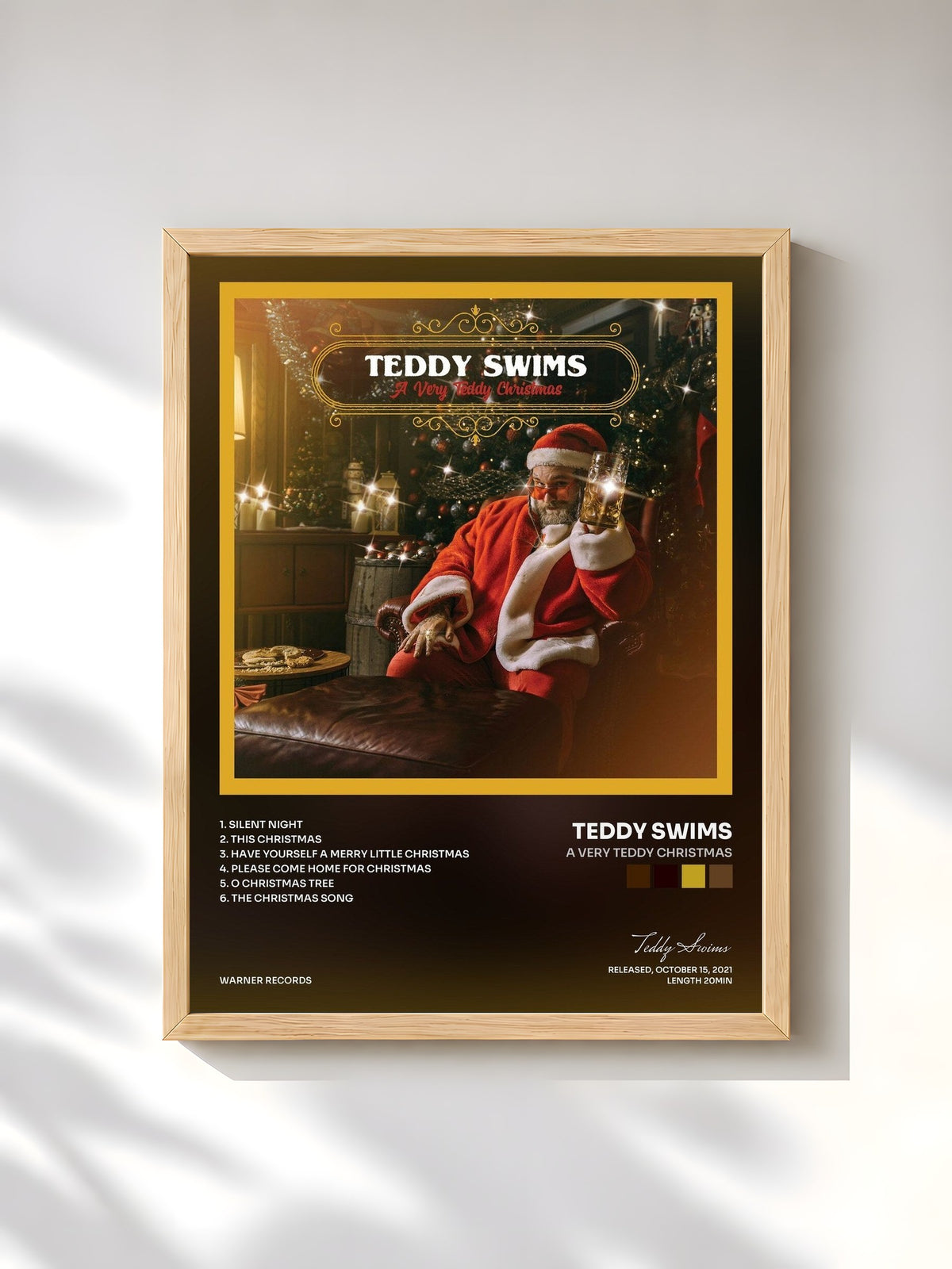 #bois Tableau de l'album A Very Teddy Christmas de Teddy Swims, cadre en bois brut, imprimé et encadré en France