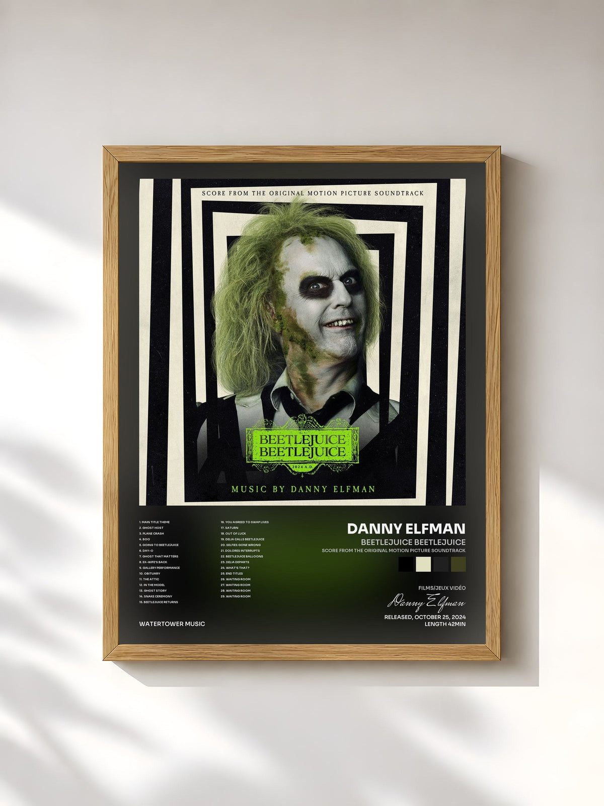 #bois Tableau de l'album Beetlejuice Beetlejuice (Score from the Original Motion Picture Soundtrack) de Danny Elfman, cadre en bois brut, imprimé et encadré en France