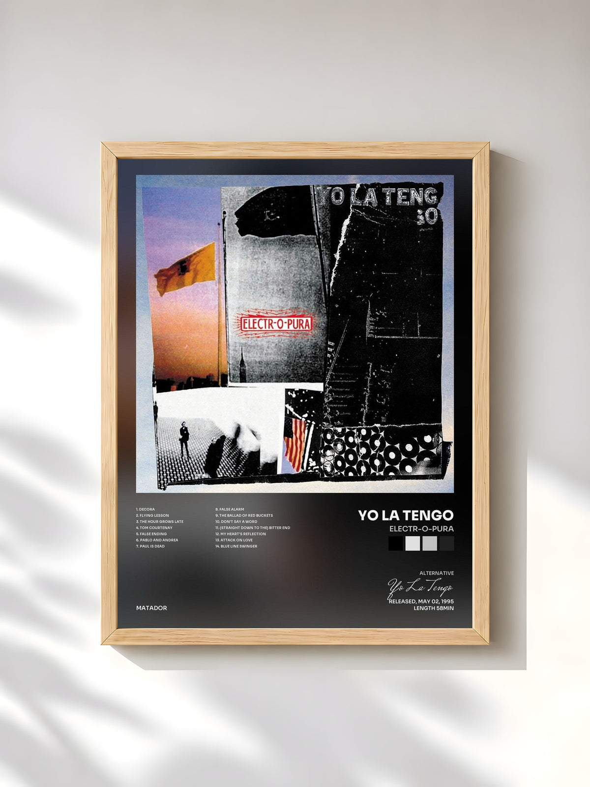 #bois Tableau de l'album Electr-o-pura de Yo La Tengo, cadre en bois brut, imprimé et encadré en France