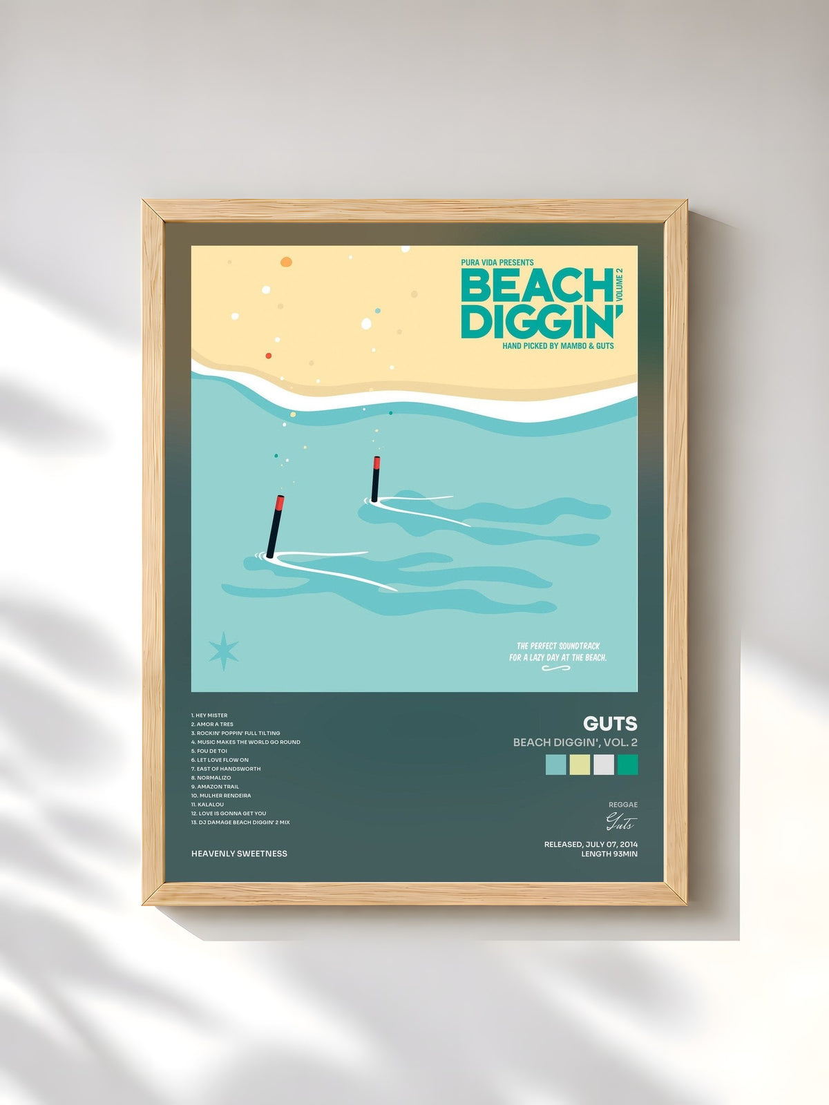 #bois Tableau de l'album Beach Diggin', Vol. 2 de Guts, cadre en bois brut, imprimé et encadré en France