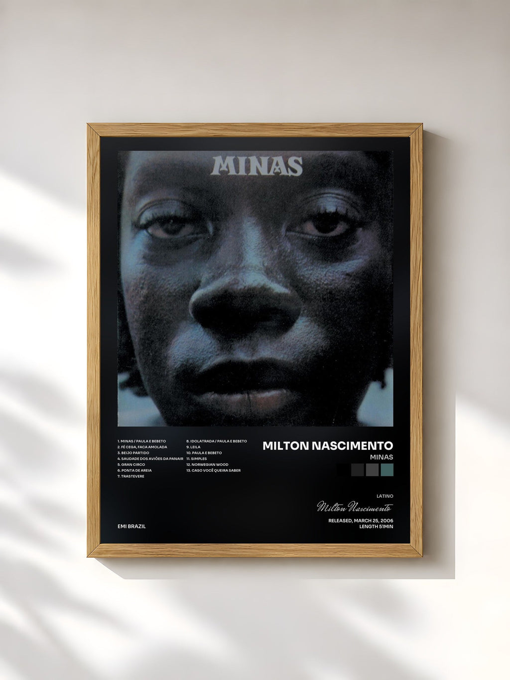 #bois Tableau de l'album Minas de Milton Nascimento, cadre en bois brut, imprimé et encadré en France