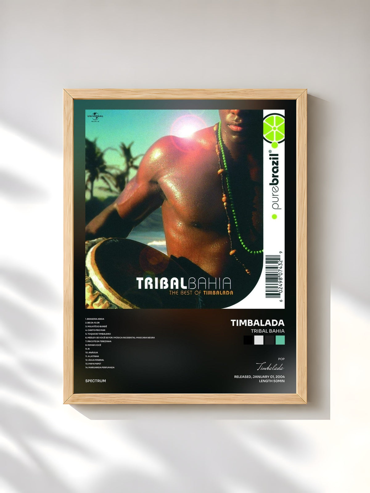 #bois Tableau de l'album Tribal Bahia de Timbalada, cadre en bois brut, imprimé et encadré en France