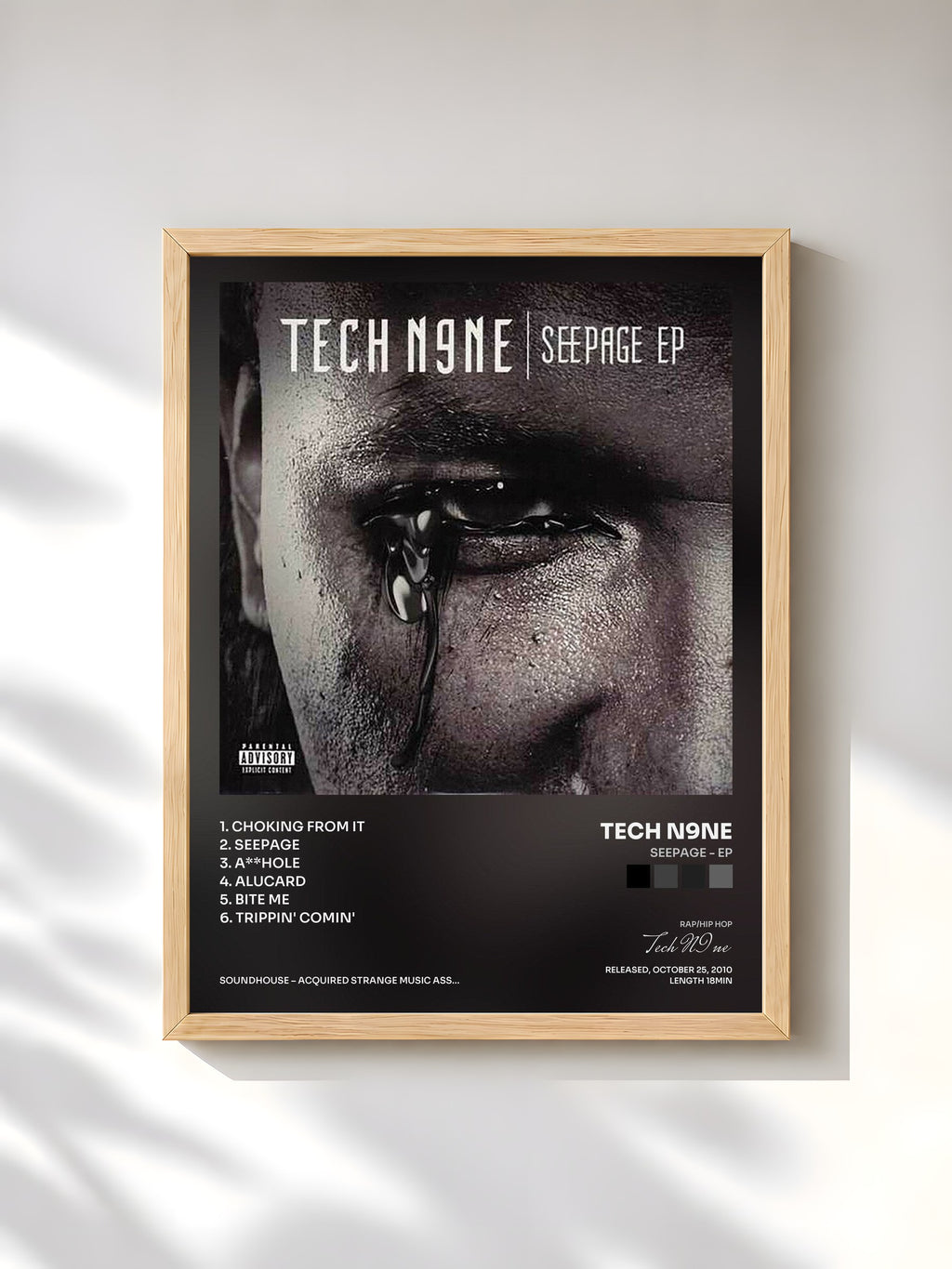 #bois Tableau de l'album Seepage - EP de Tech N9ne, cadre en bois brut, imprimé et encadré en France