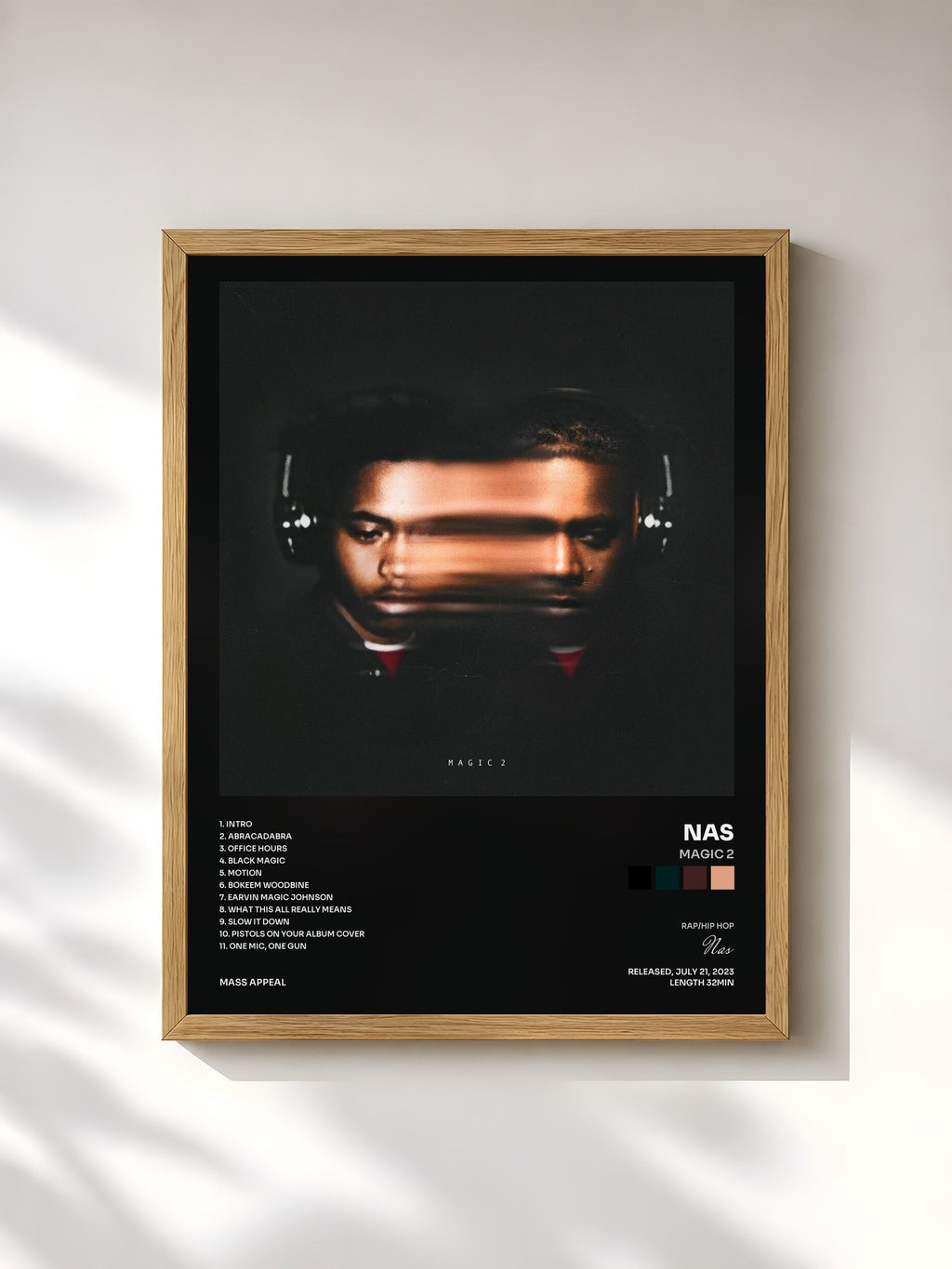 #bois Tableau de l'album Magic 2 de Nas, cadre en bois brut, imprimé et encadré en France