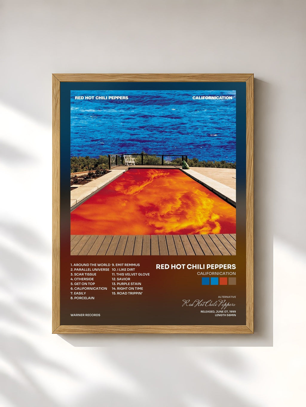 #bois Tableau de l'album Californication de Red Hot Chili Peppers, cadre en bois brut, imprimé et encadré en France