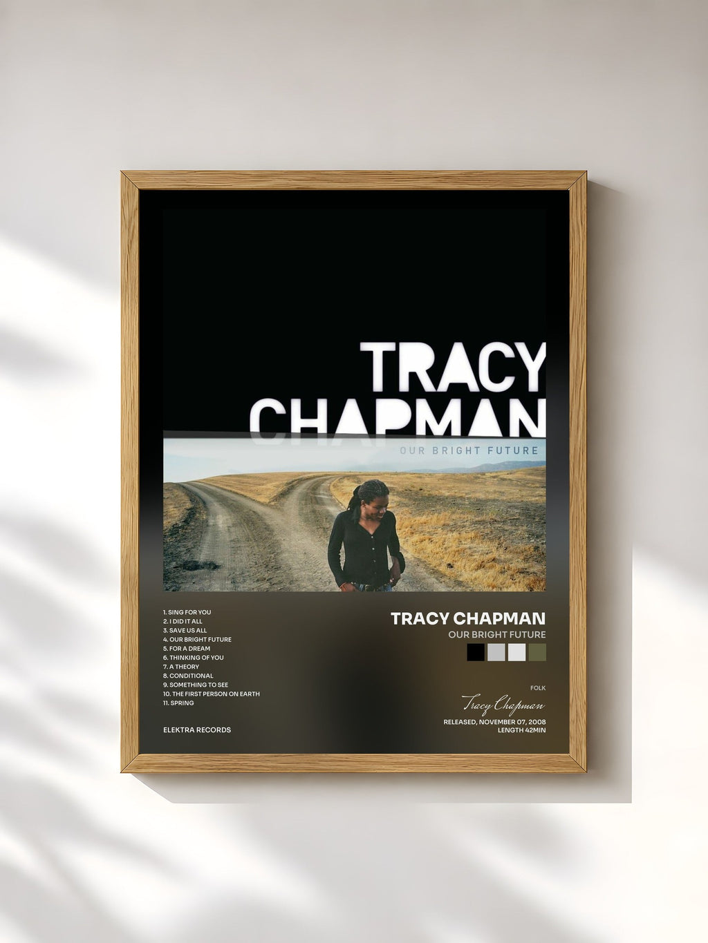 #bois Tableau de l'album Our Bright Future de Tracy Chapman, cadre en bois brut, imprimé et encadré en France