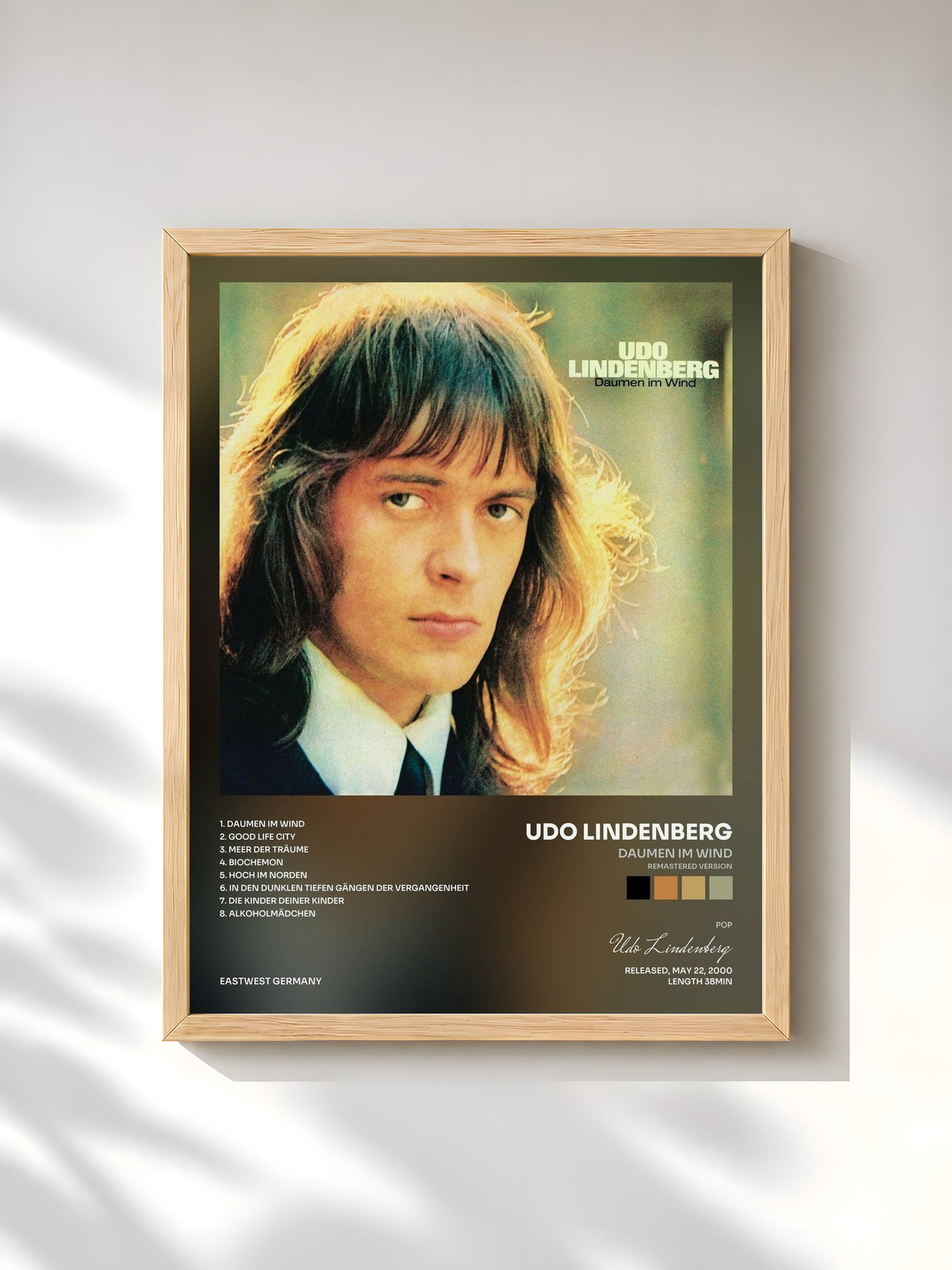 #bois Tableau de l'album Daumen Im Wind (Remastered Version) de Udo Lindenberg, cadre en bois brut, imprimé et encadré en France