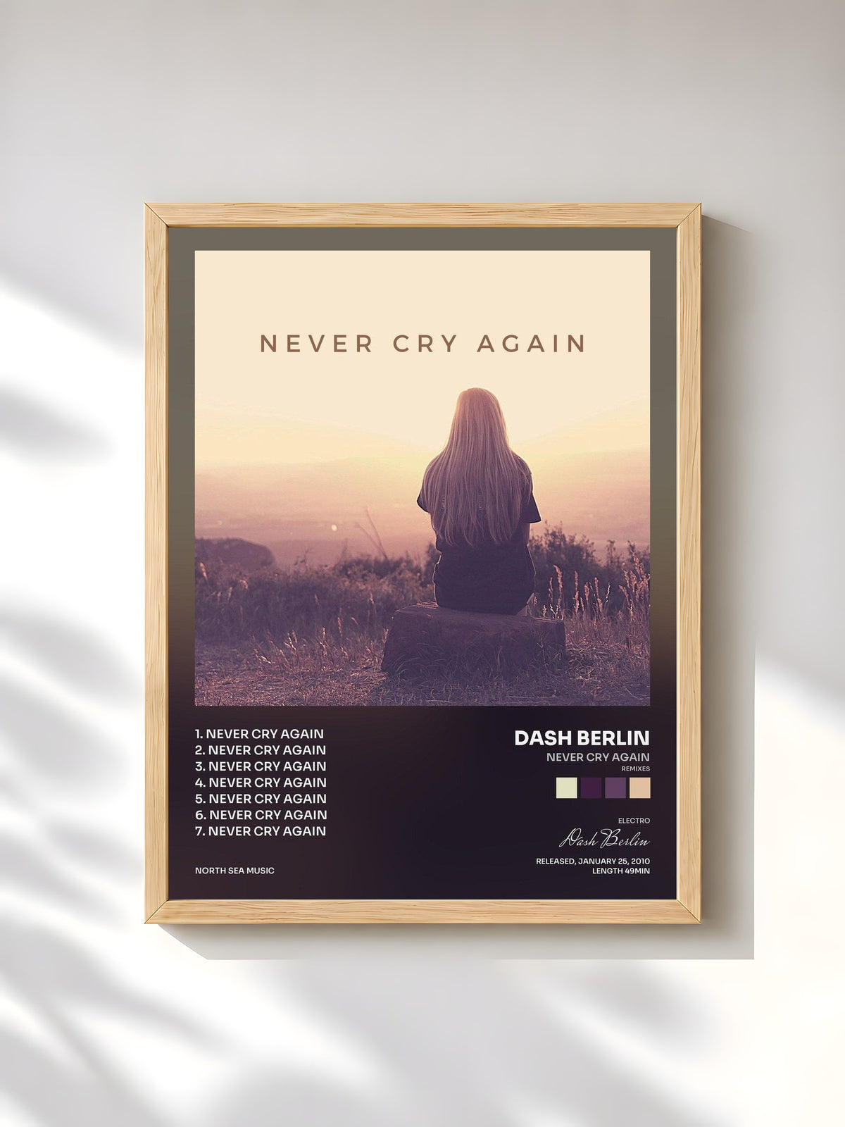 #bois Tableau de l'album Never Cry Again (Remixes) de Dash Berlin, cadre en bois brut, imprimé et encadré en France