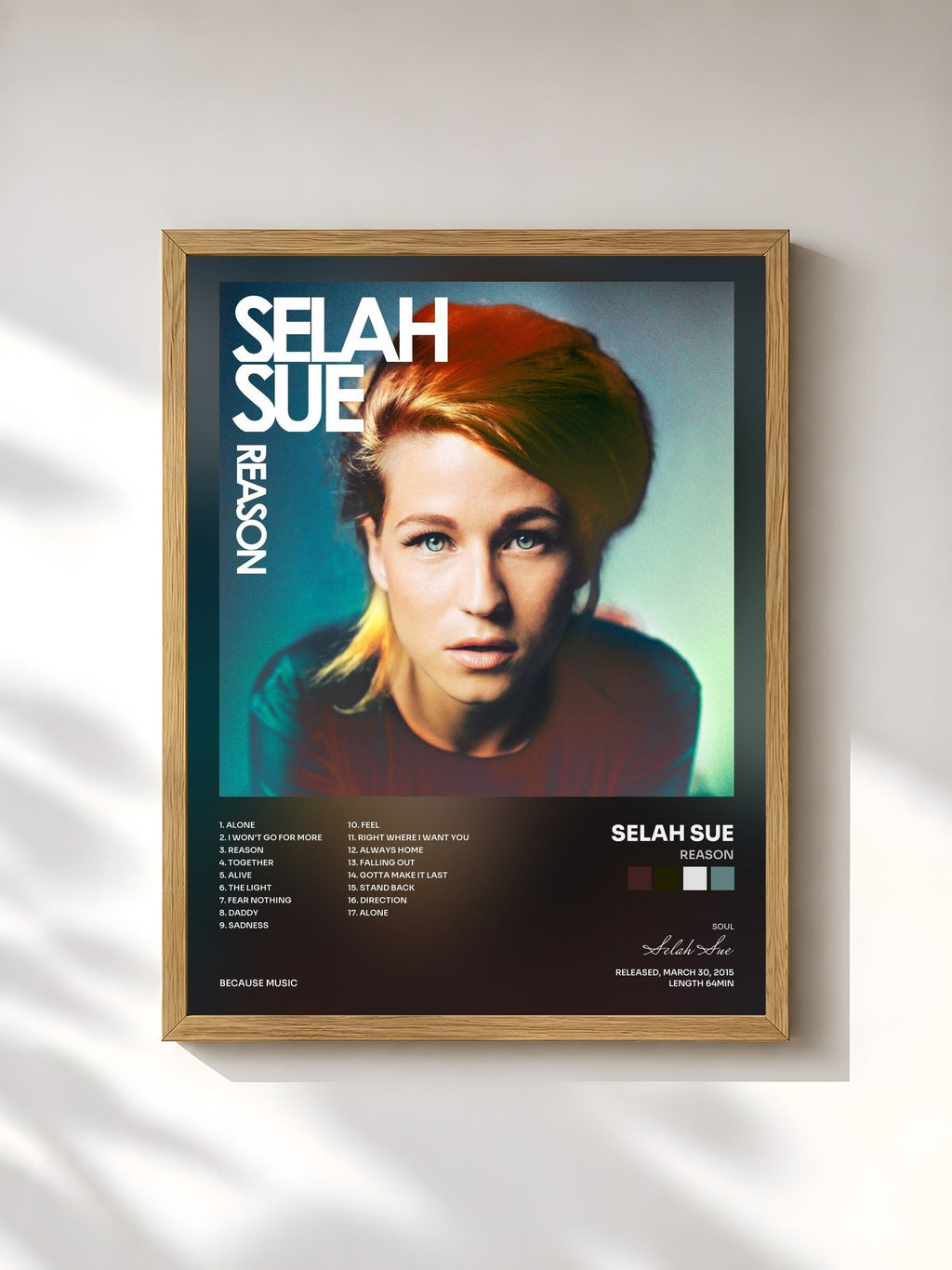 #bois Tableau de l'album Reason de Selah Sue, cadre en bois brut, imprimé et encadré en France