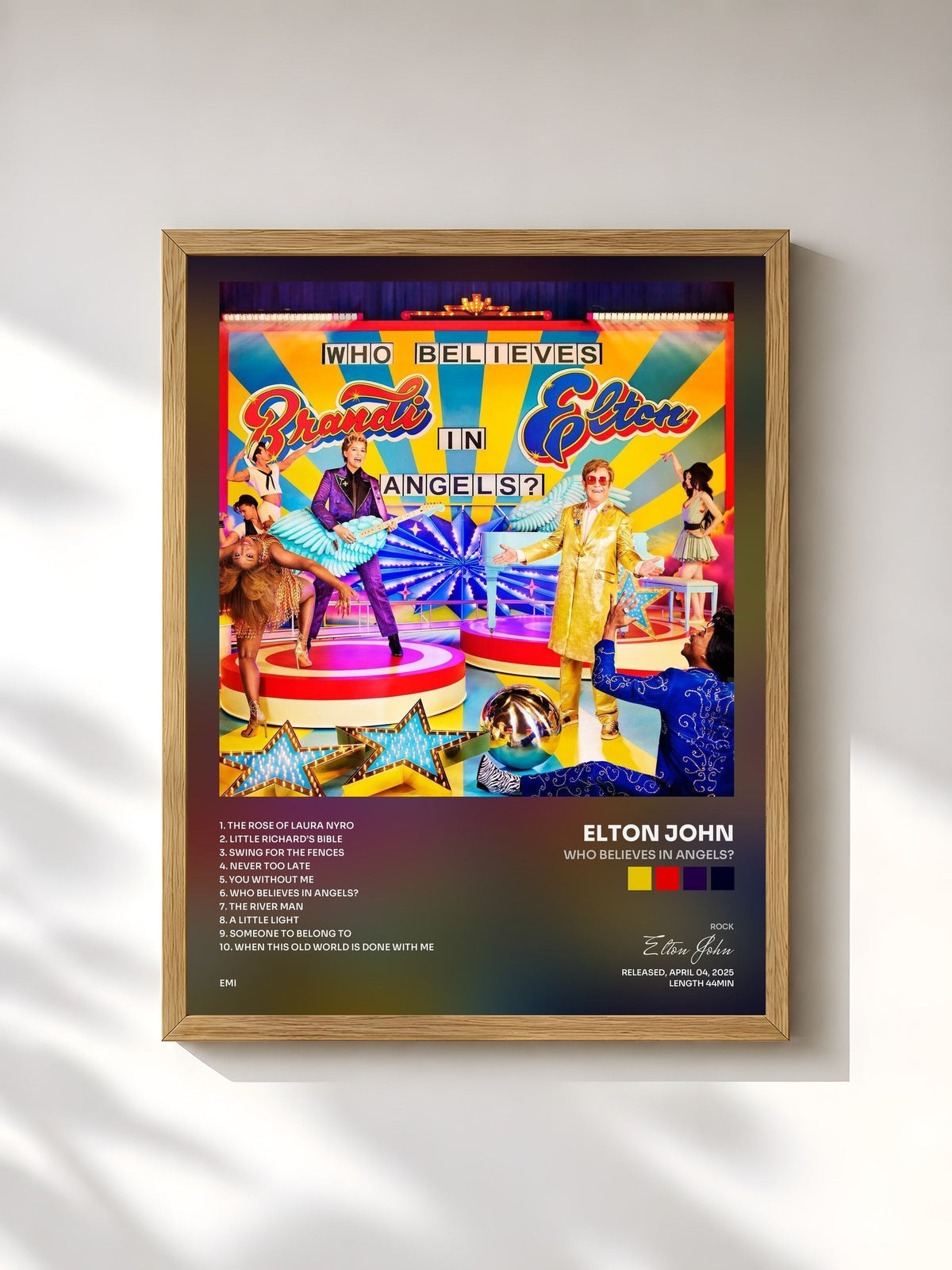 #bois Tableau de l'album Who Believes In Angels? de Elton John, cadre en bois brut, imprimé et encadré en France