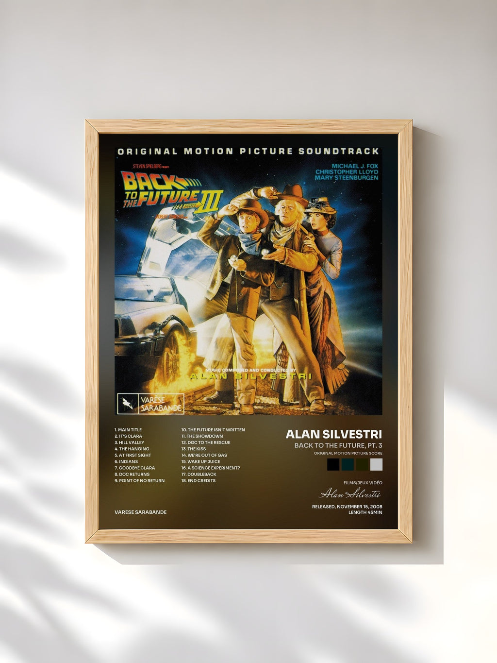 #bois Tableau de l'album Back To The Future, Pt. 3 (Original Motion Picture Score) de Alan Silvestri, cadre en bois brut, imprimé et encadré en France