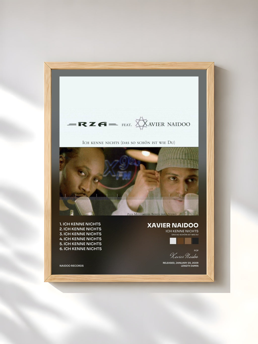 #bois Tableau de l'album Ich kenne nichts (das so schön ist wie du) de Xavier Naidoo, cadre en bois brut, imprimé et encadré en France