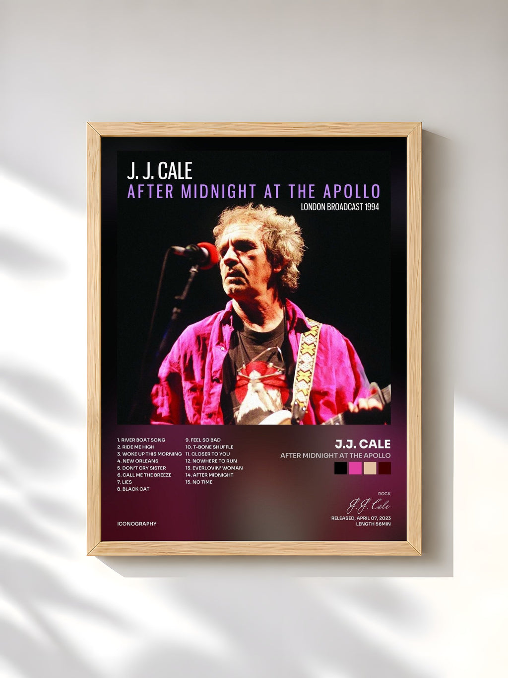 #bois Tableau de l'album After Midnight At The Apollo de J.J. Cale, cadre en bois brut, imprimé et encadré en France