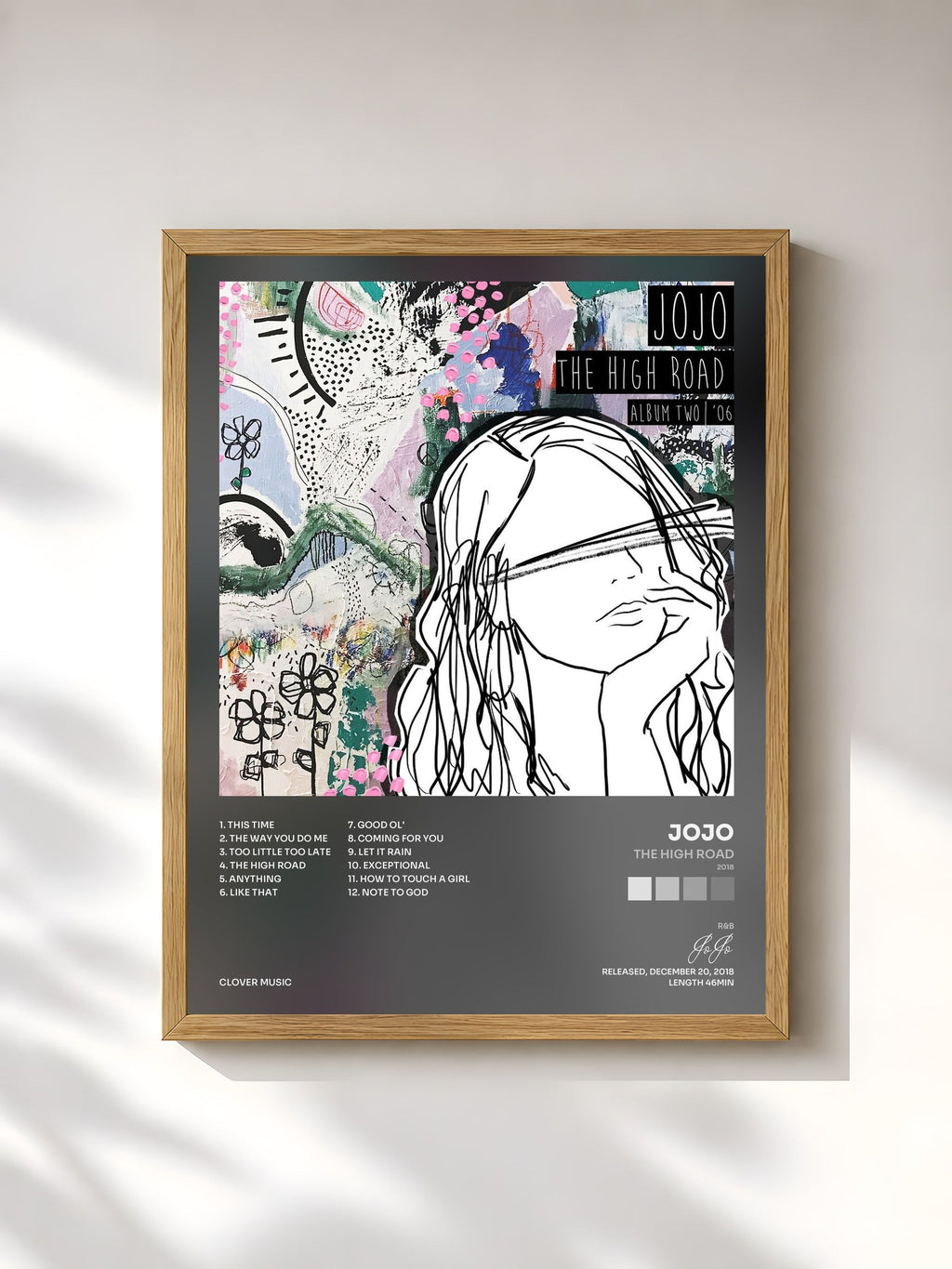 #bois Tableau de l'album The High Road (2018) de JoJo, cadre en bois brut, imprimé et encadré en France