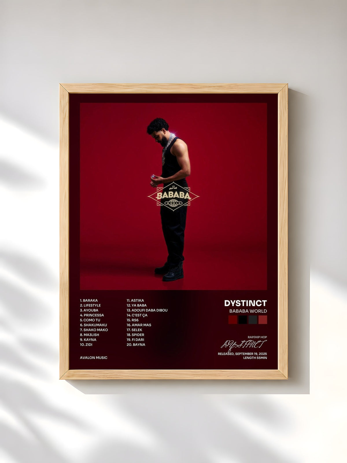 #bois Tableau de l'album BABABA WORLD de DYSTINCT, cadre en bois brut, imprimé et encadré en France