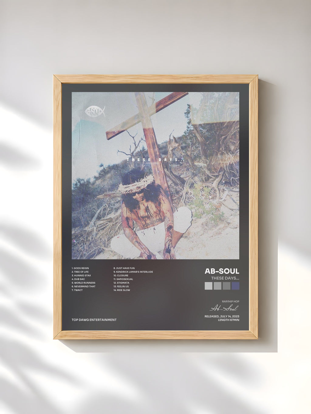 #bois Tableau de l'album These Days... de Ab-Soul, cadre en bois brut, imprimé et encadré en France