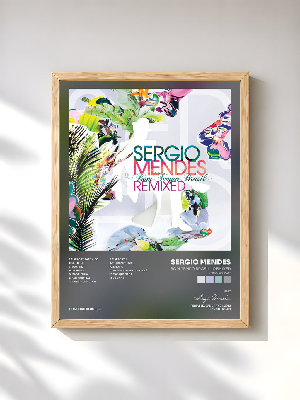#bois Tableau de l'album Bom Tempo Brasil - Remixed (Digital eBooklet) de Sergio Mendes, cadre en bois brut, imprimé et encadré en France
