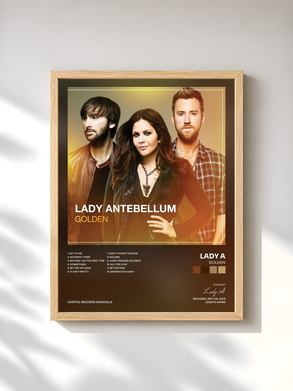 #bois Tableau de l'album Golden de Lady A, cadre en bois brut, imprimé et encadré en France
