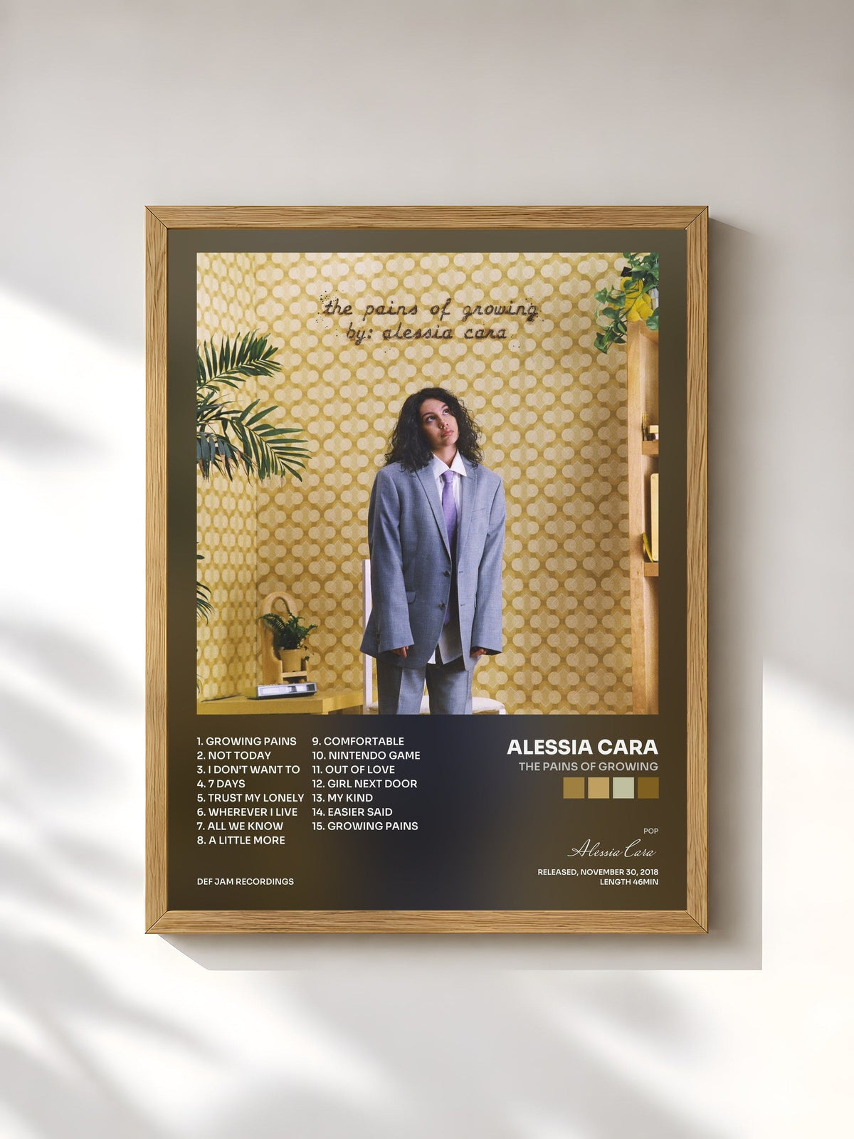 #bois Tableau de l'album The Pains Of Growing de Alessia Cara, cadre en bois brut, imprimé et encadré en France