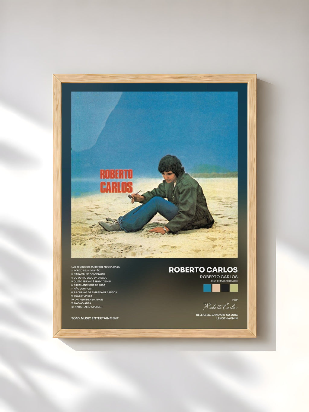 #bois Tableau de l'album Roberto Carlos (1969 Remasterizado) de Roberto Carlos, cadre en bois brut, imprimé et encadré en France