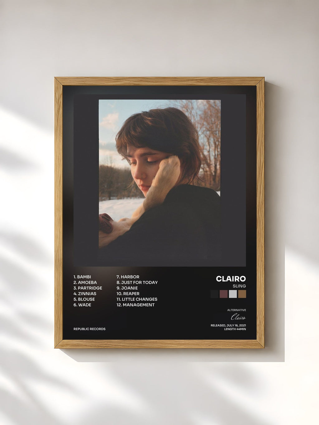 #bois Tableau de l'album Sling de Clairo, cadre en bois brut, imprimé et encadré en France