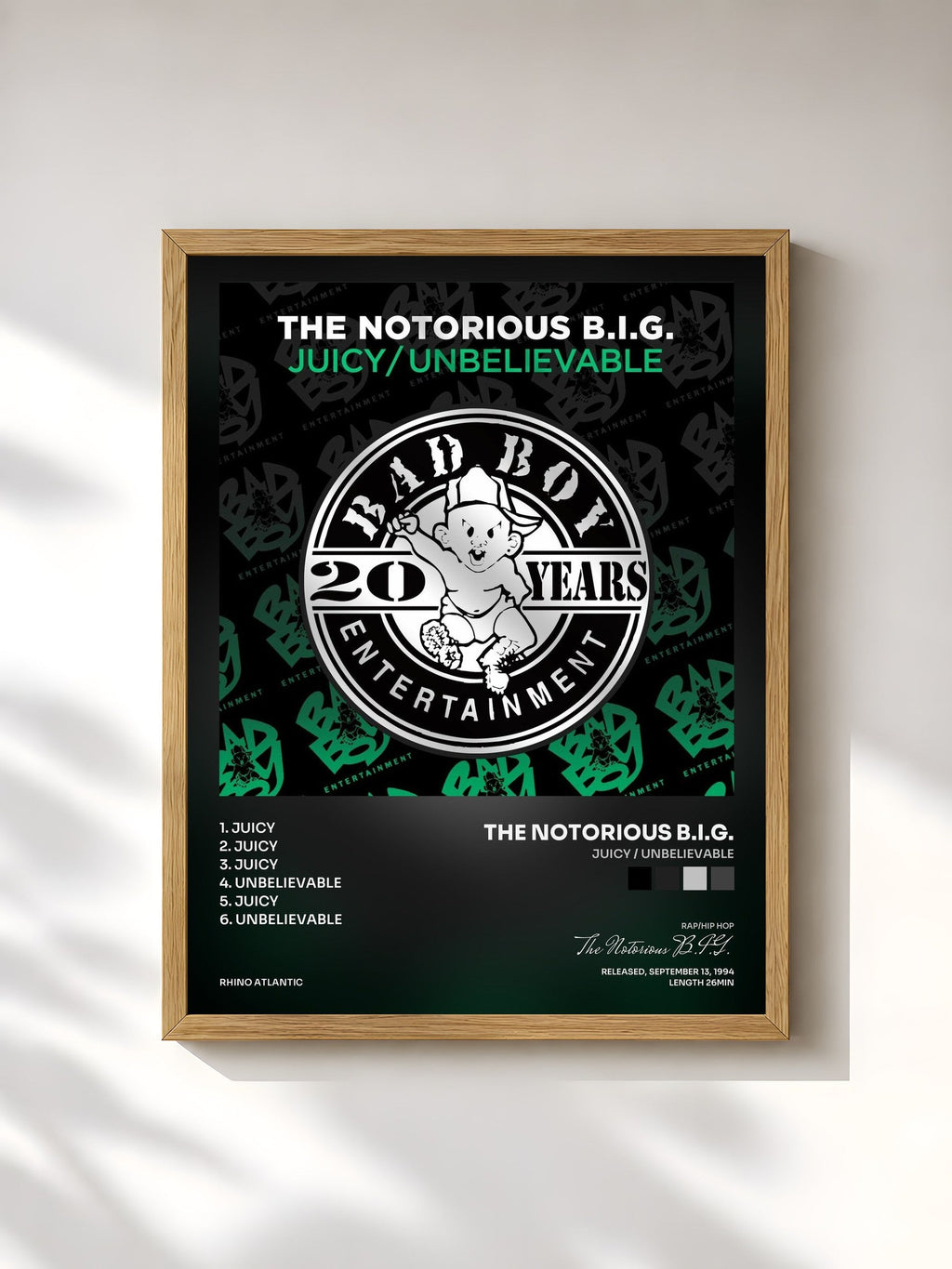 #bois Tableau de l'album Juicy / Unbelievable de The Notorious B.I.G., cadre en bois brut, imprimé et encadré en France
