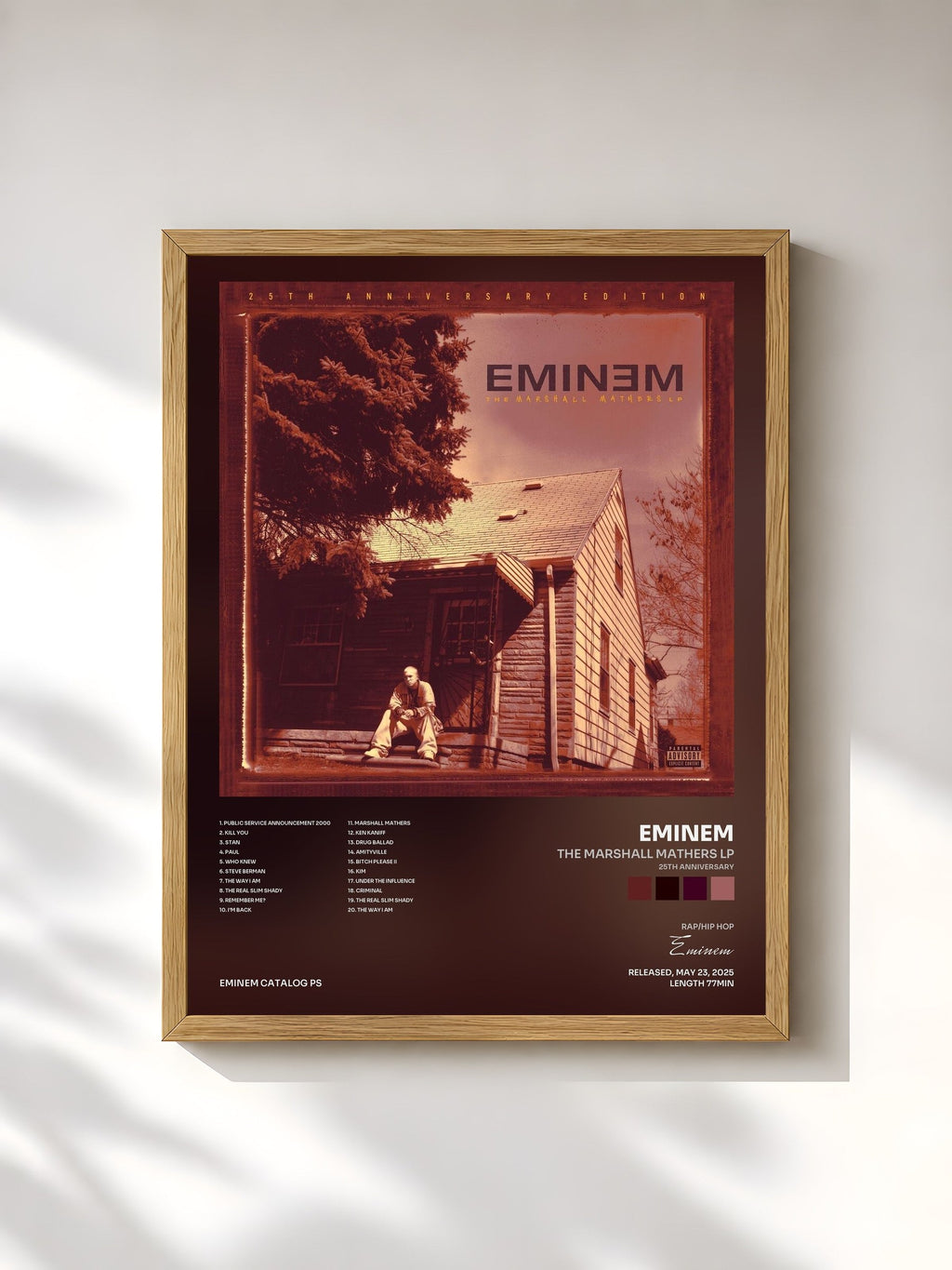#bois Tableau de l'album The Marshall Mathers LP (25th Anniversary) de Eminem, cadre en bois brut, imprimé et encadré en France