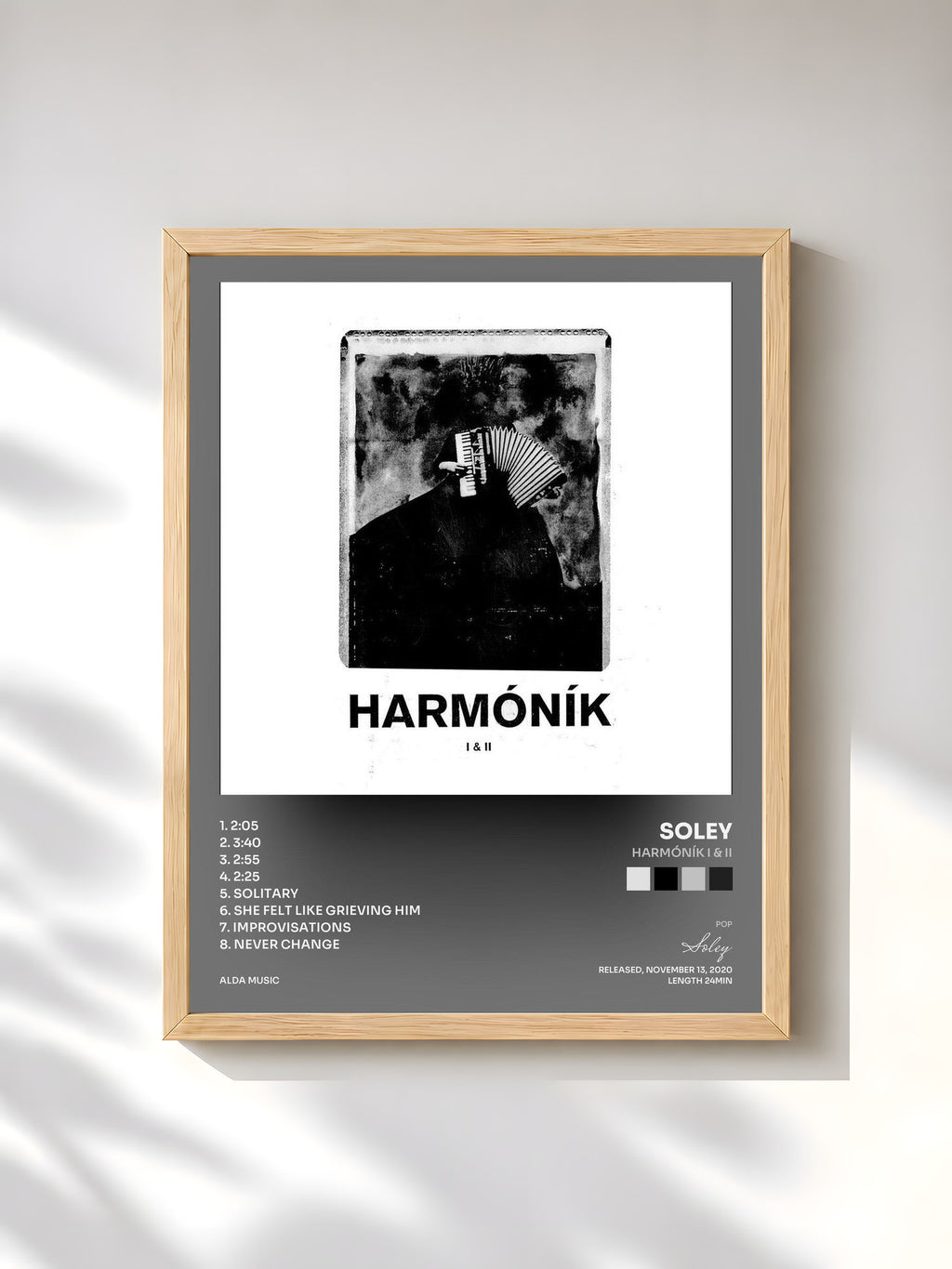 #bois Tableau de l'album Harmóník I & II de Soley, cadre en bois brut, imprimé et encadré en France