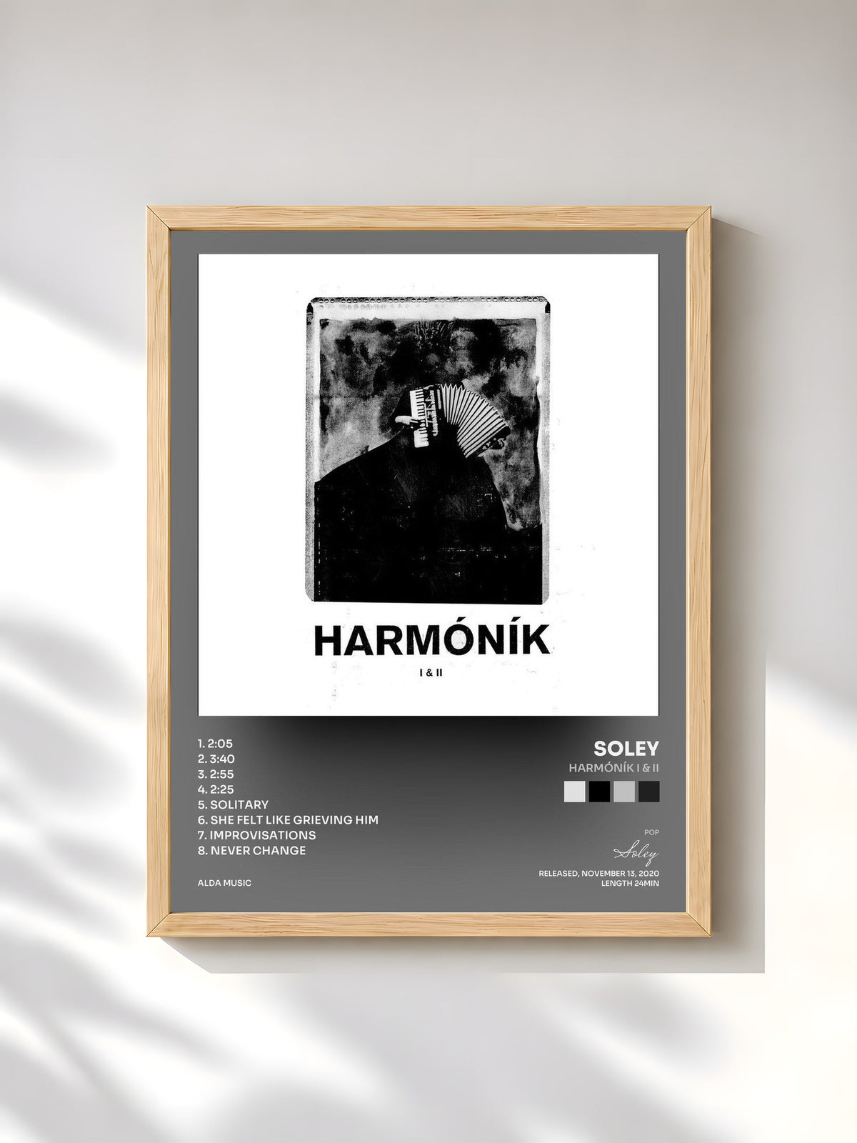 #bois Tableau de l'album Harmóník I & II de Soley, cadre en bois brut, imprimé et encadré en France