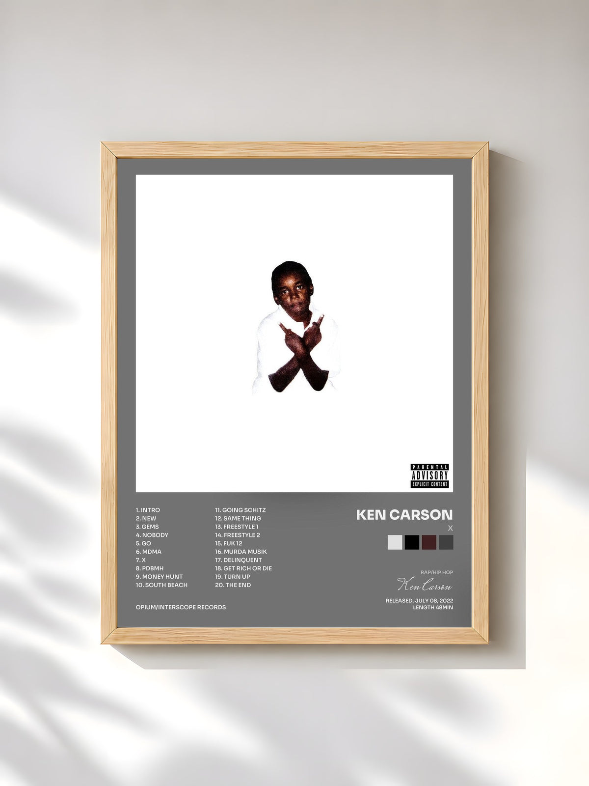 #bois Tableau de l'album X de Ken Carson, cadre en bois brut, imprimé et encadré en France